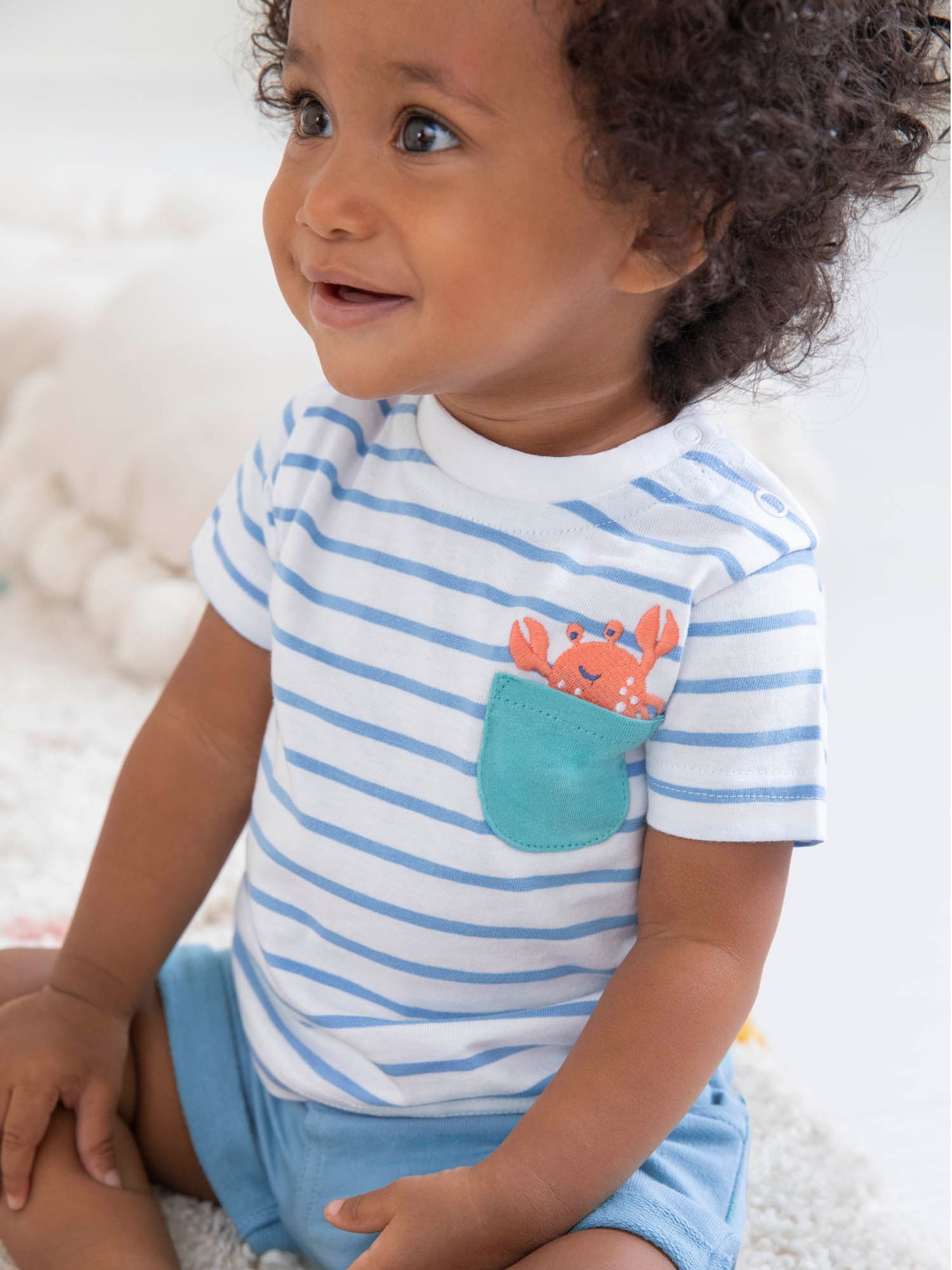 White 2-Piece & Blue Stripe Crab Pocket T-Shirt & Shorts Set - Image 3 of 8