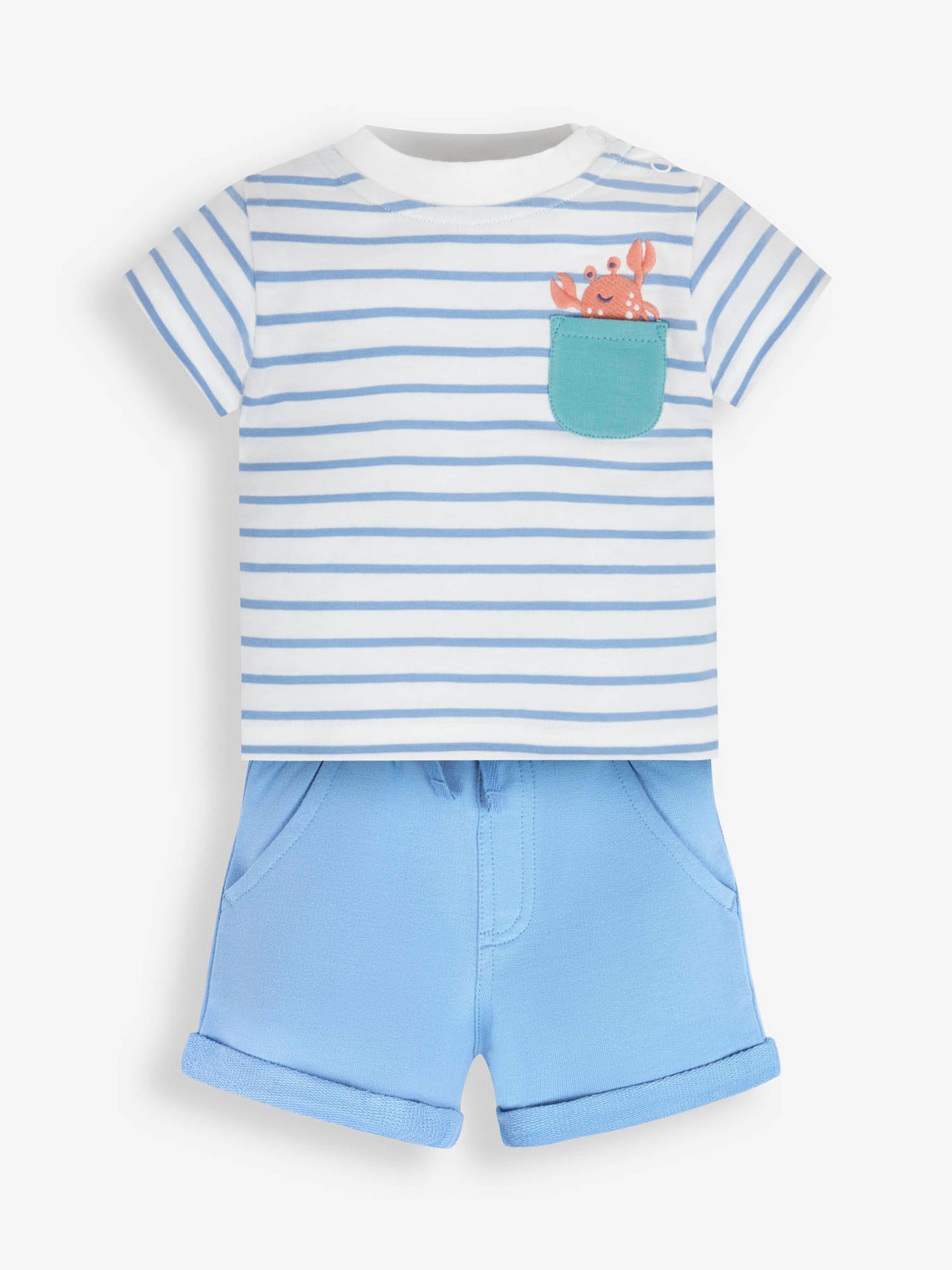 White 2-Piece & Blue Stripe Crab Pocket T-Shirt & Shorts Set - Image 4 of 8