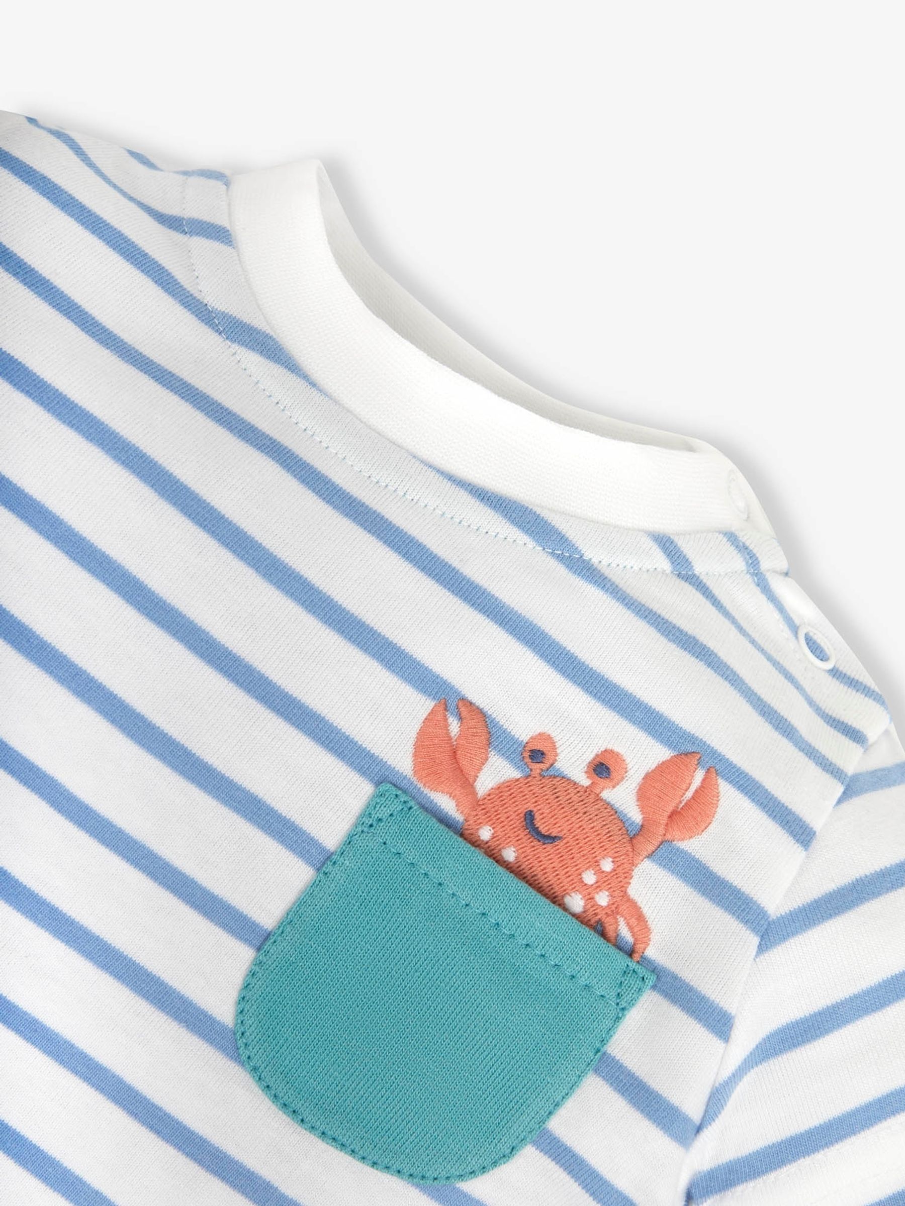 White 2-Piece & Blue Stripe Crab Pocket T-Shirt & Shorts Set - Image 7 of 8