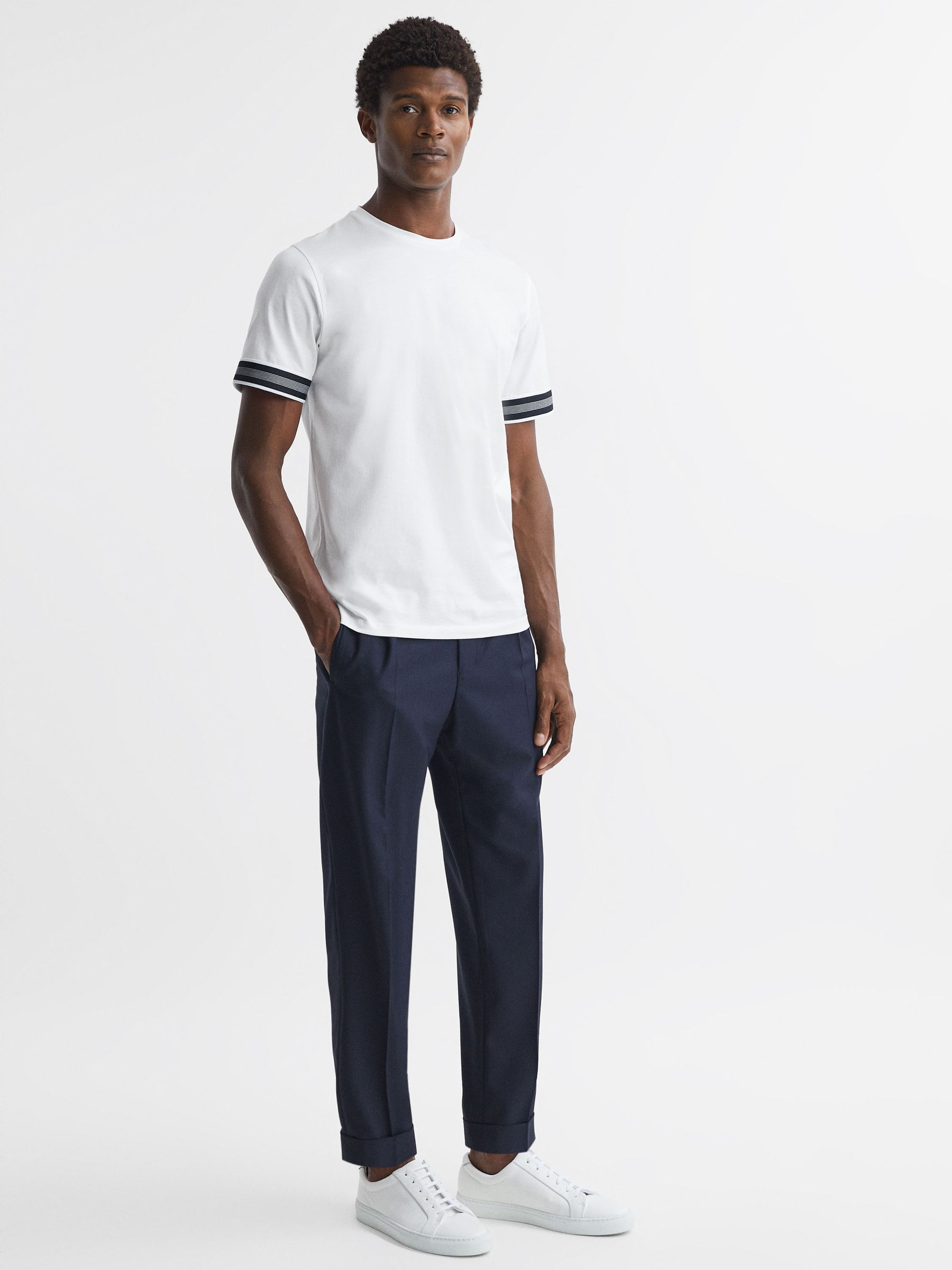 Mercerised Cotton Striped T-Shirt in White - Image 3 of 4