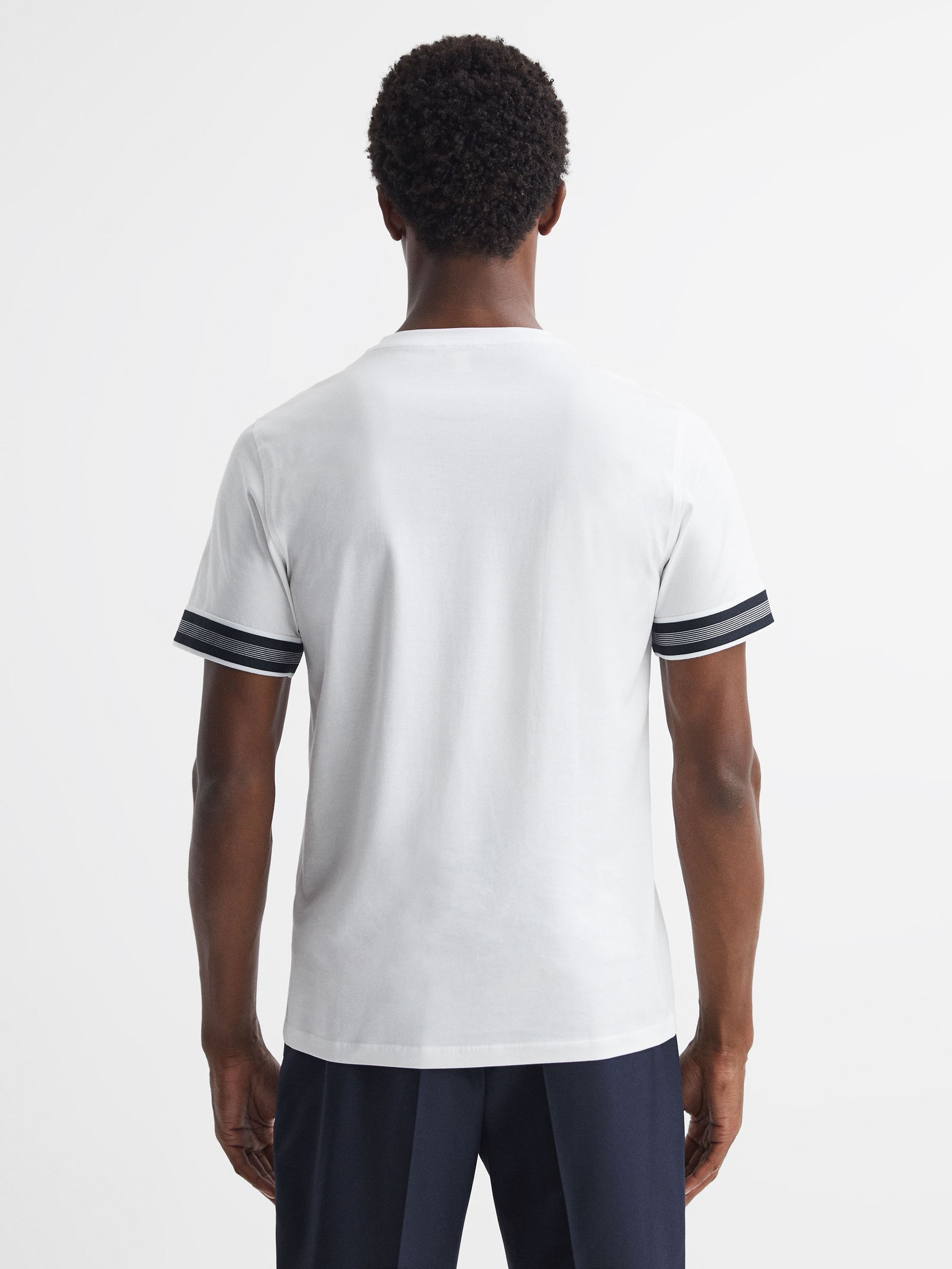 Mercerised Cotton Striped T-Shirt in White - Image 4 of 4