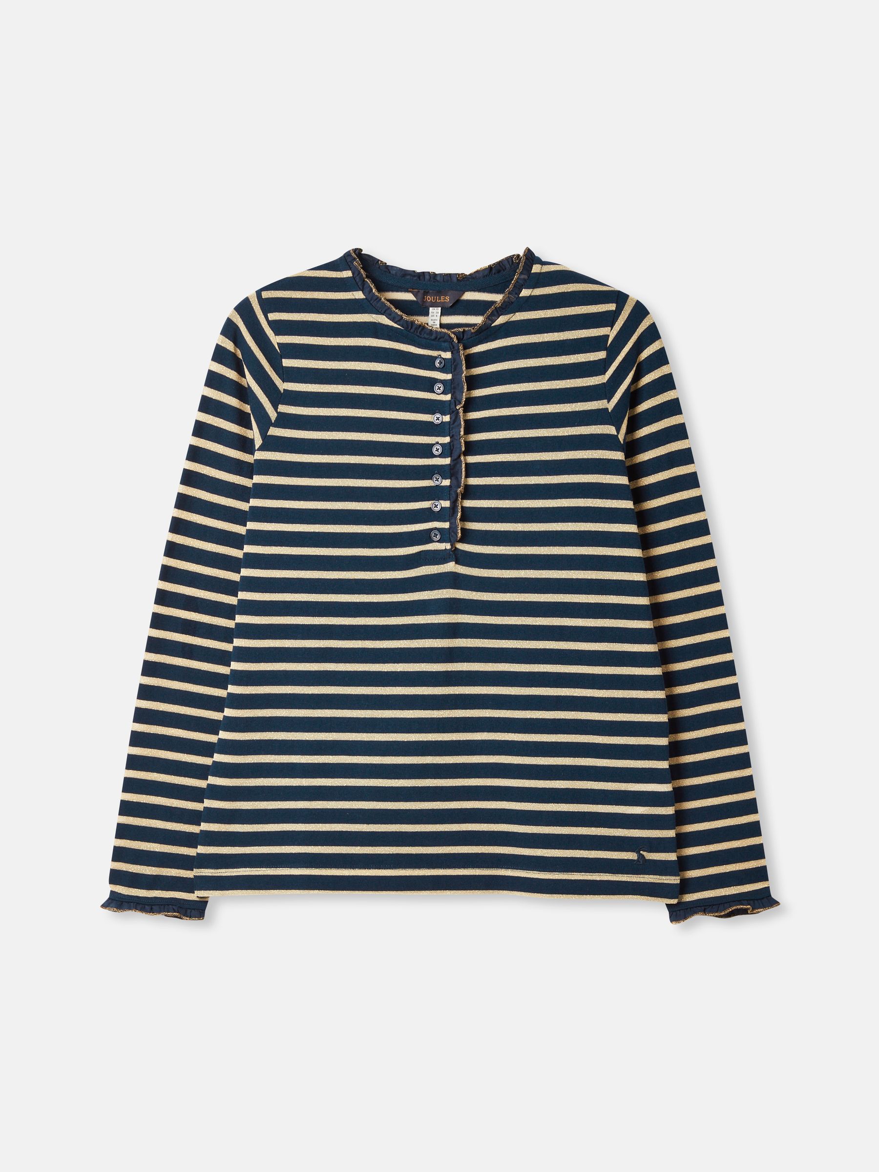 Daphne Navy Sparkle Striped Long Sleeve Top with Frill Neck - Image 6 of 6