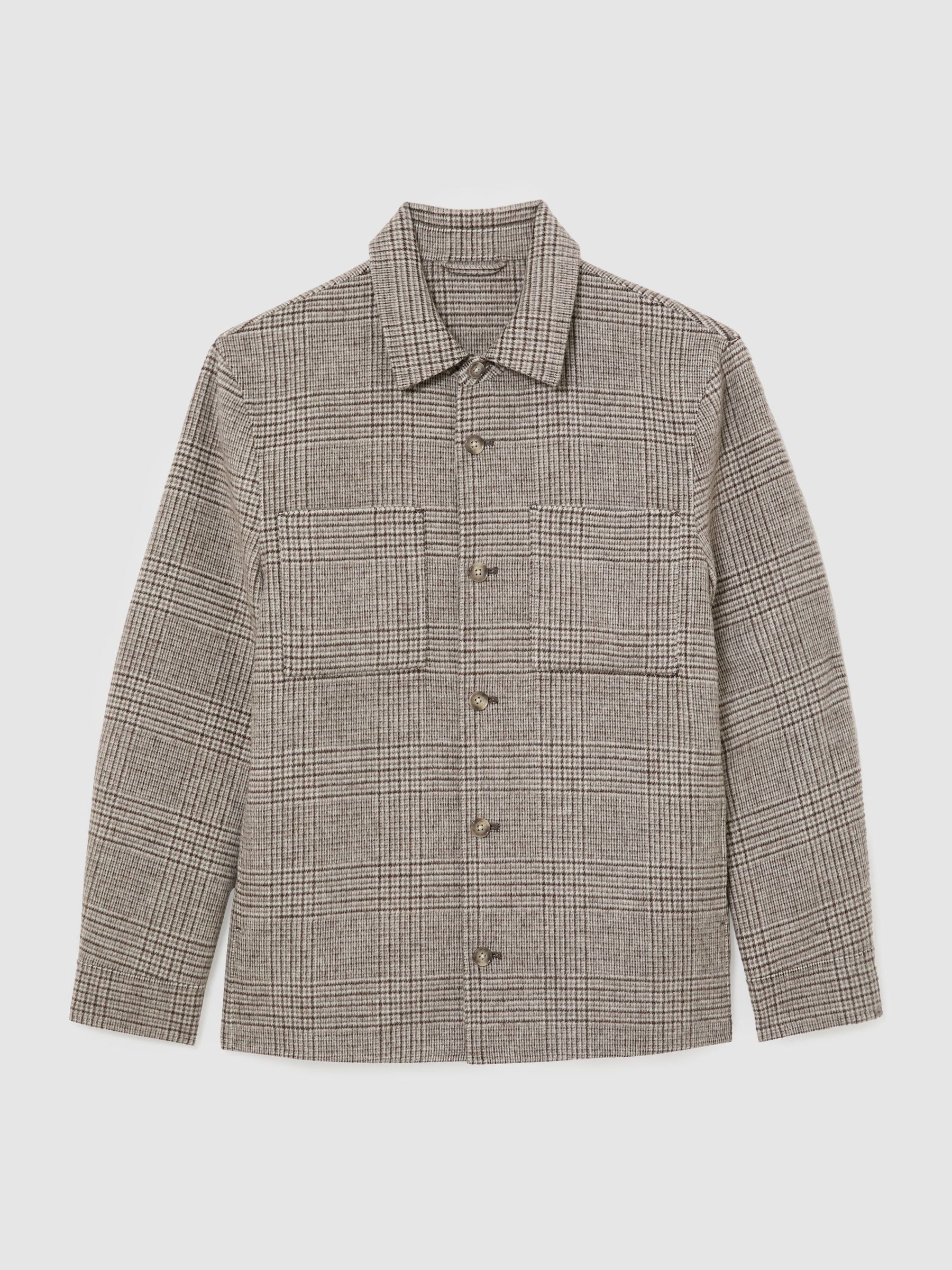 Uldblanding med ternet overshirt med to lommer i brun - Billede 2 af 6