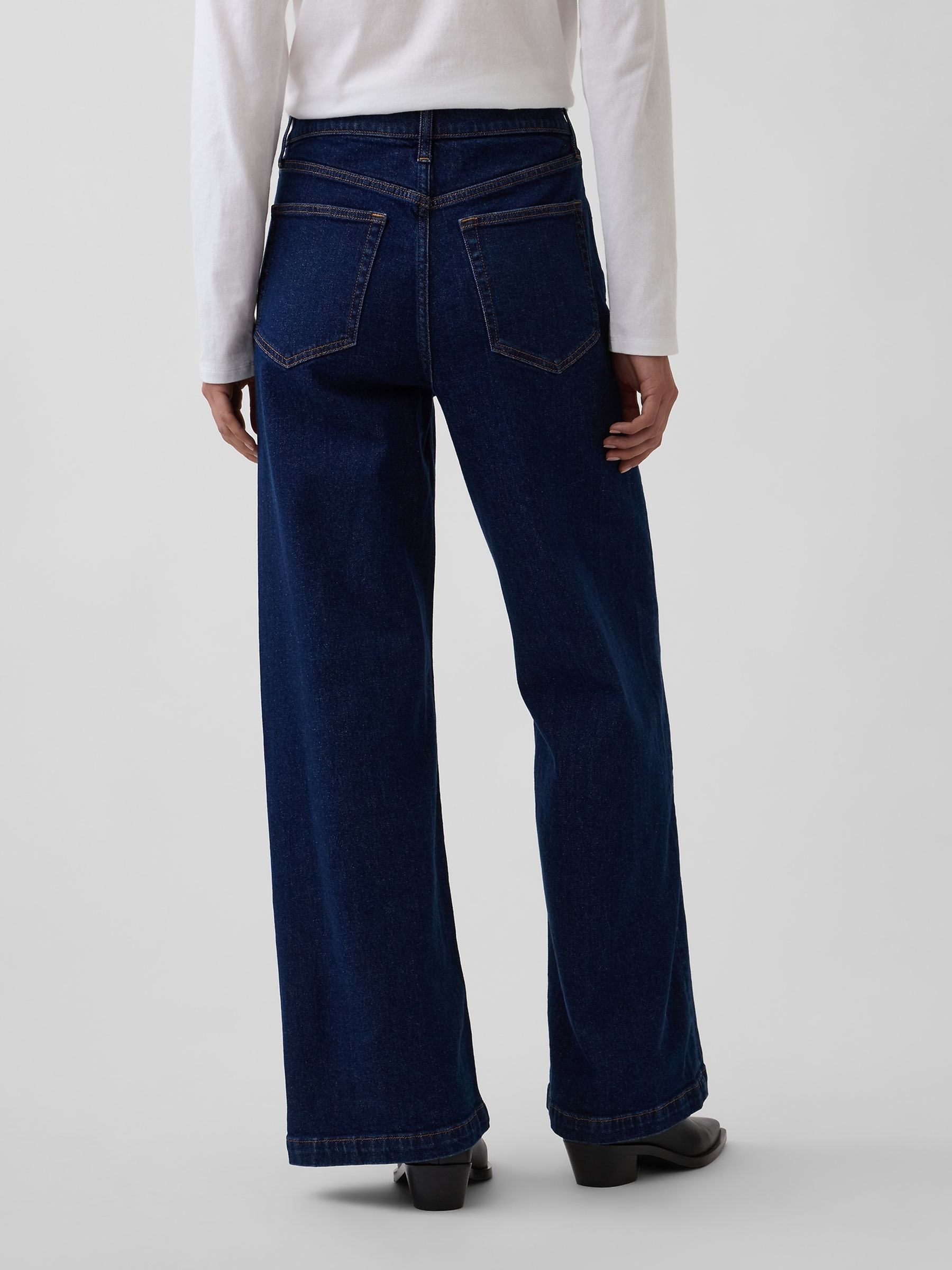 Black Wash High Waisted Stride Wide-Leg Jeans - Image 2 of 5 Black Wash High Waisted Stride Wide-Leg Jeans - Image 2 of 5