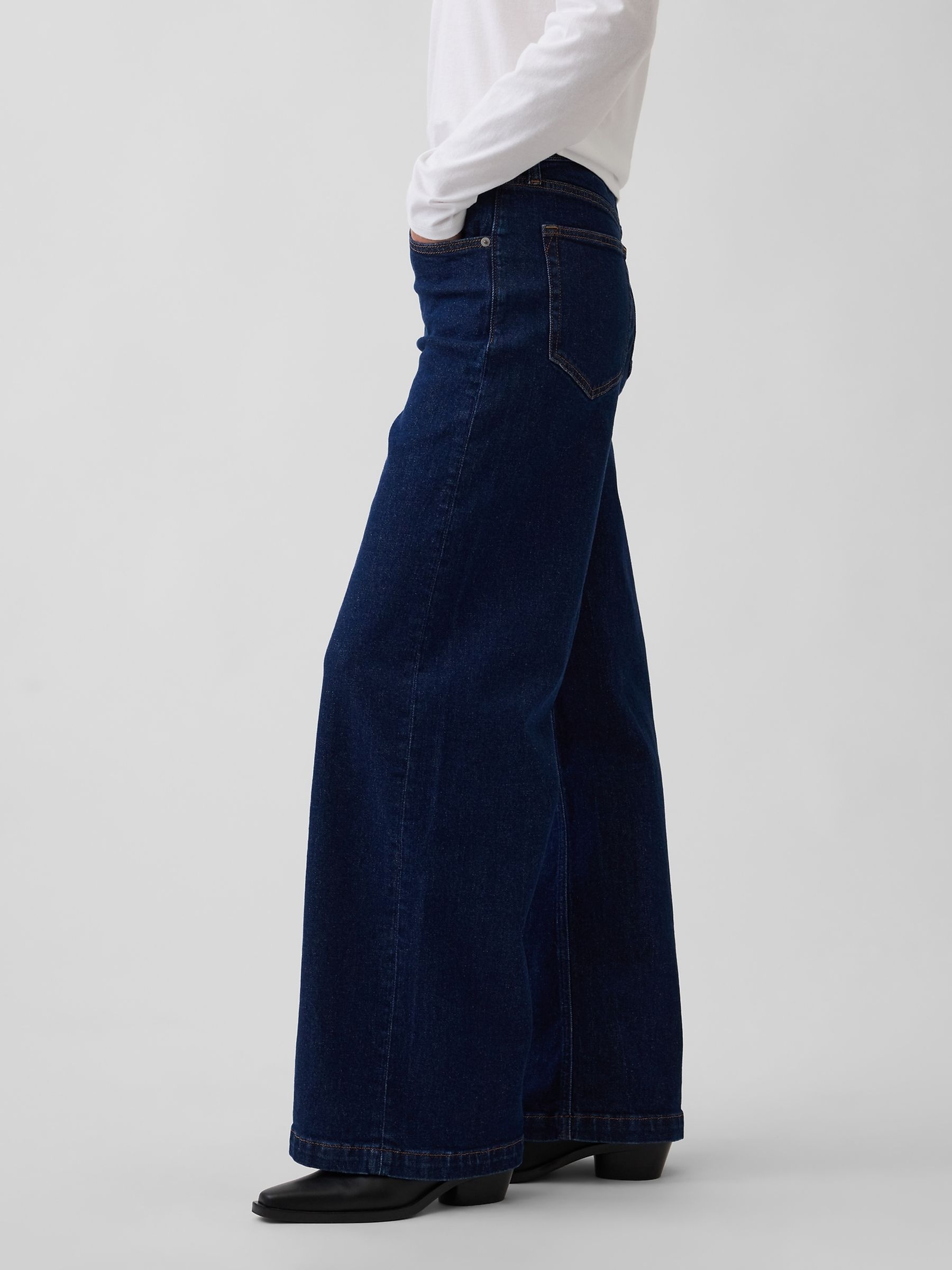 Black Wash High Waisted Stride Wide-Leg Jeans - Image 3 of 5