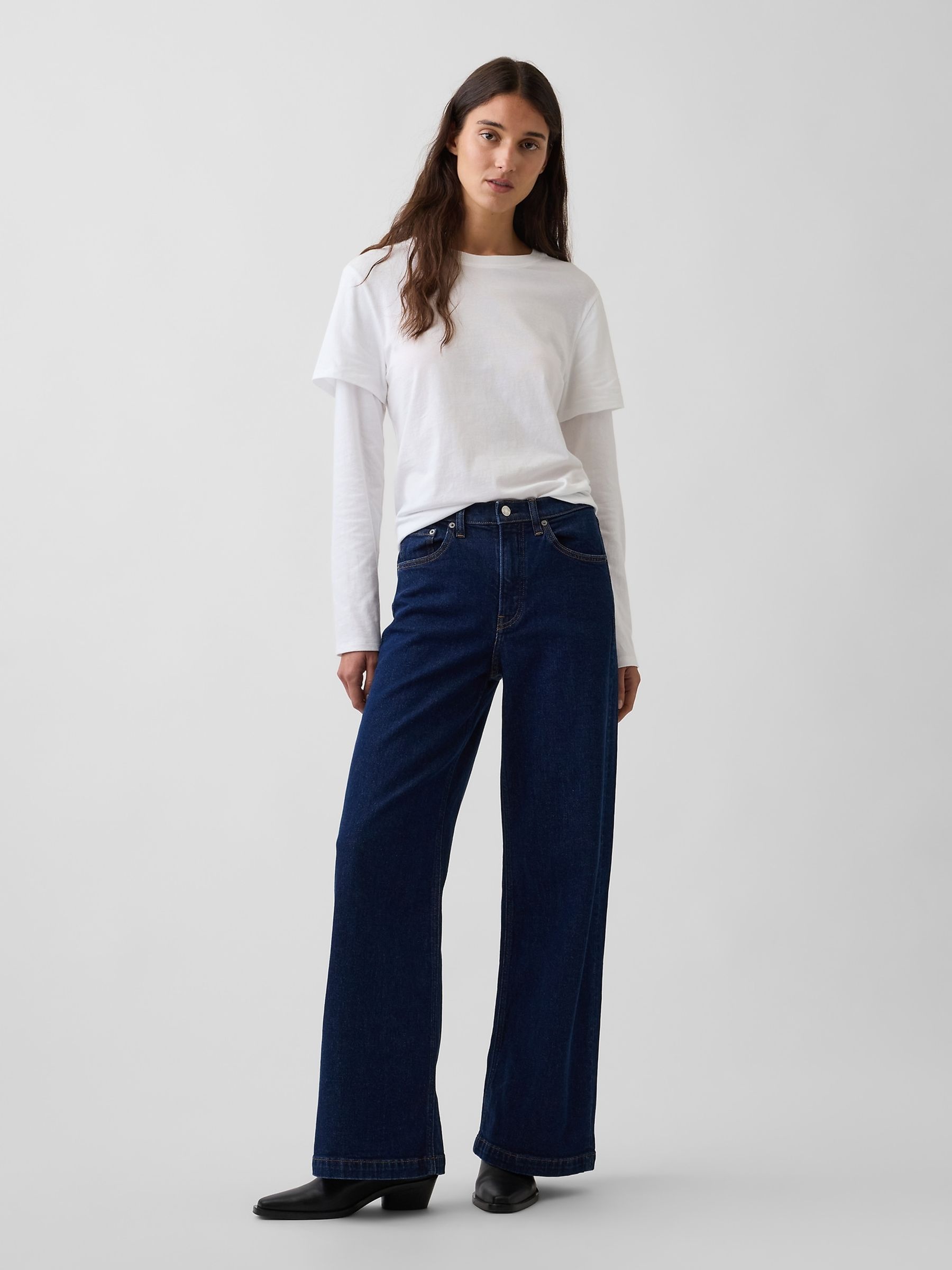 Black Wash High Waisted Stride Wide-Leg Jeans - Image 4 of 5