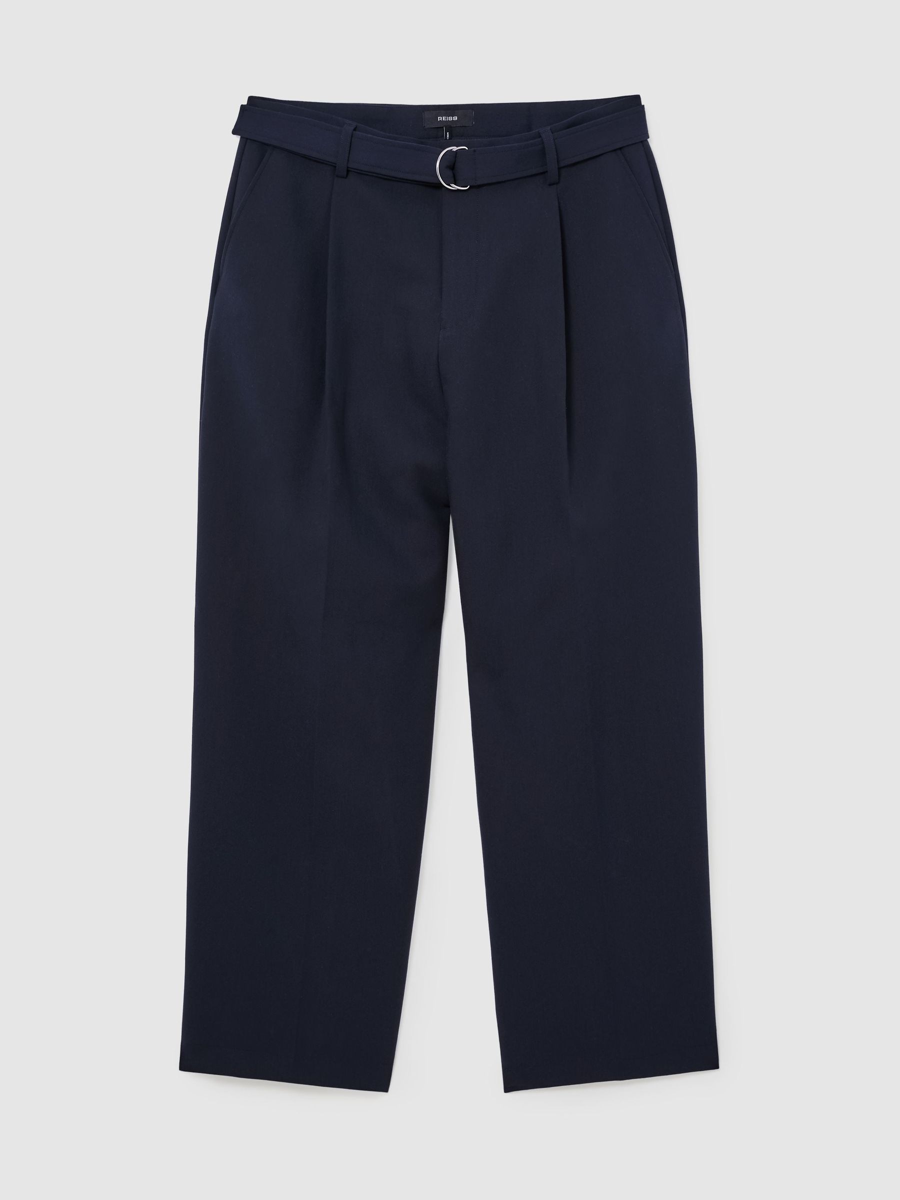 Relaxed-Fit Belted Trousers in Navy - Image 3 of 8