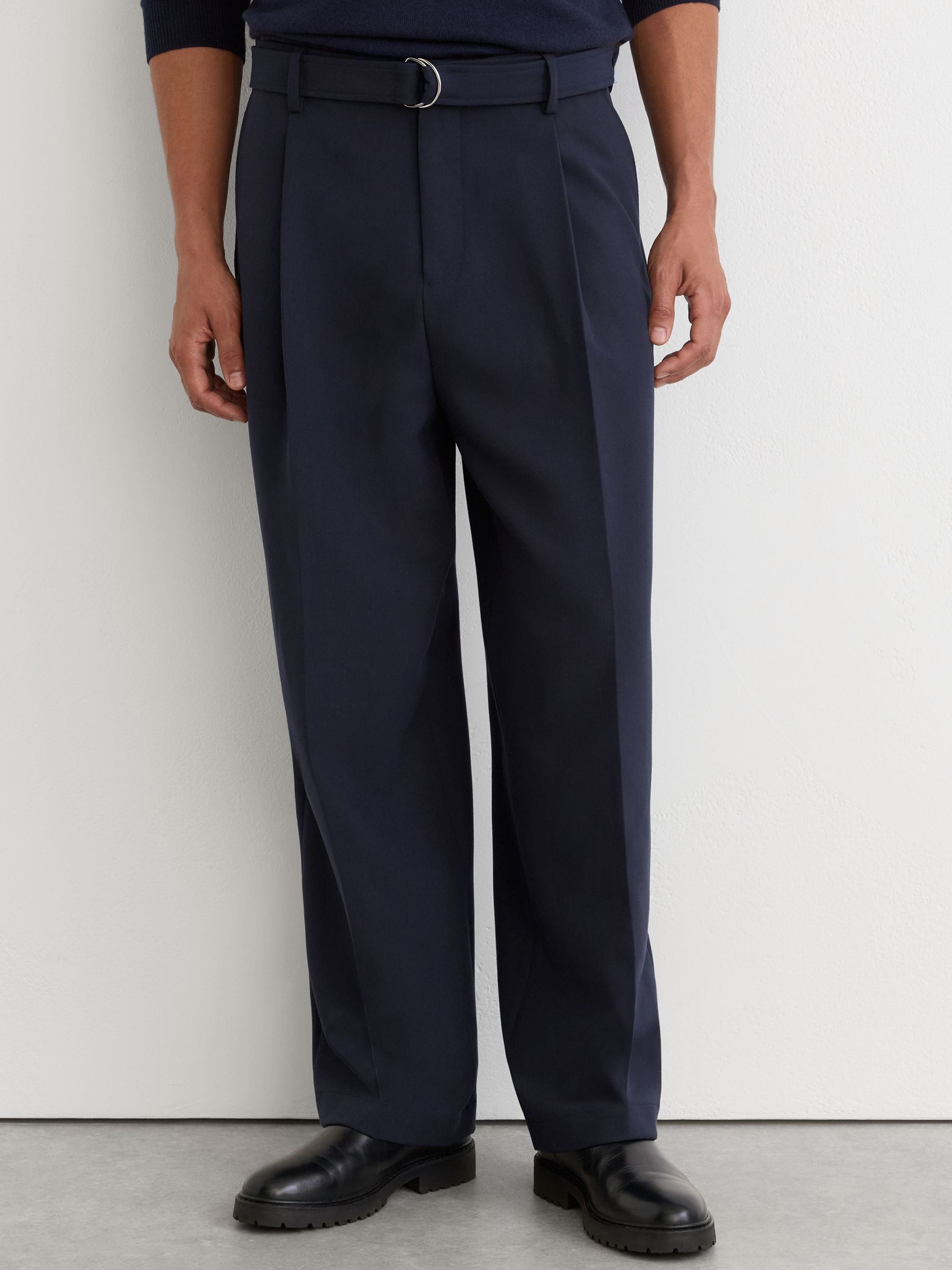 Relaxed-Fit Belted Trousers in Navy - Image 4 of 8