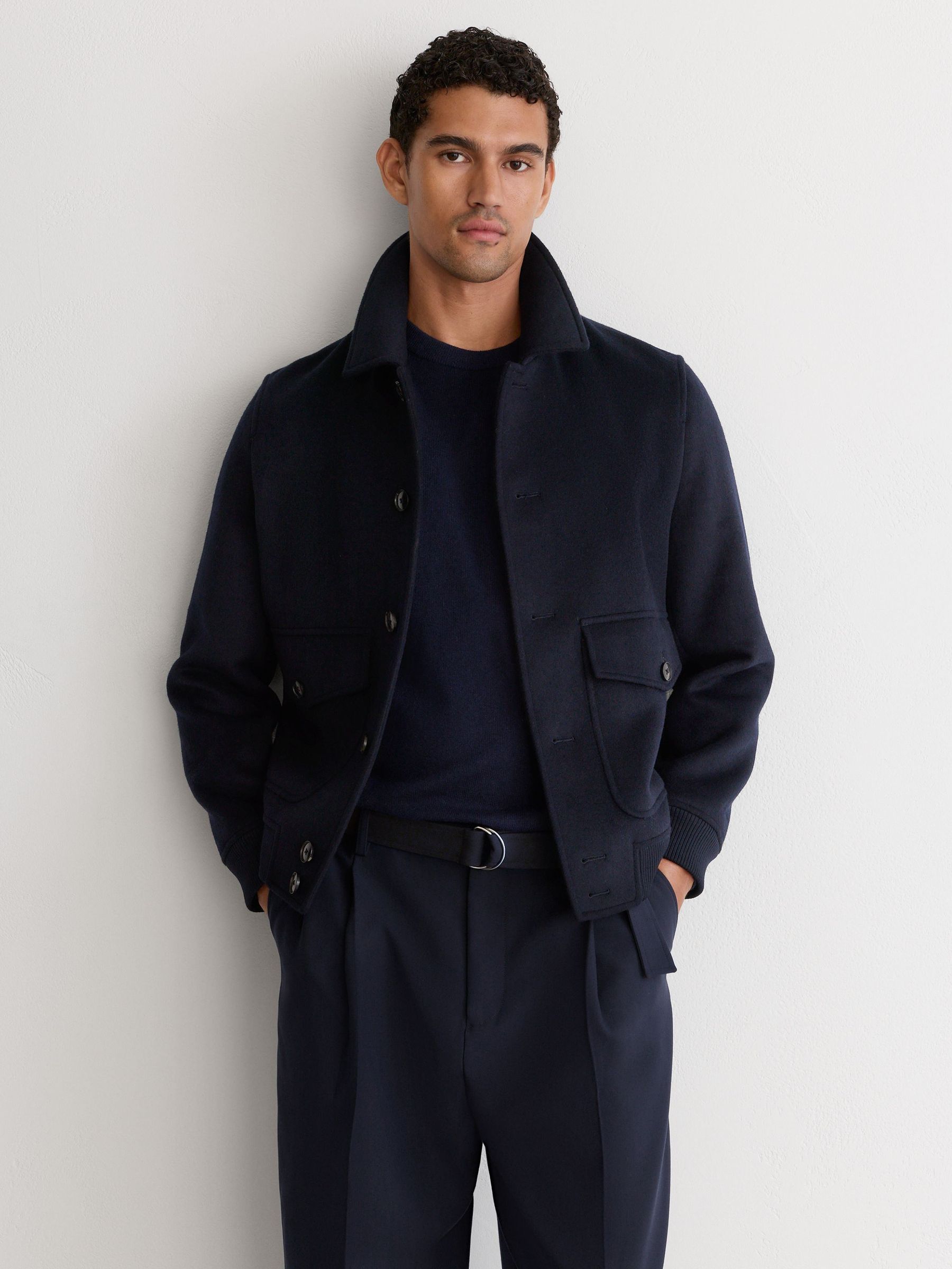 Relaxed-Fit Belted Trousers in Navy - Image 5 of 8