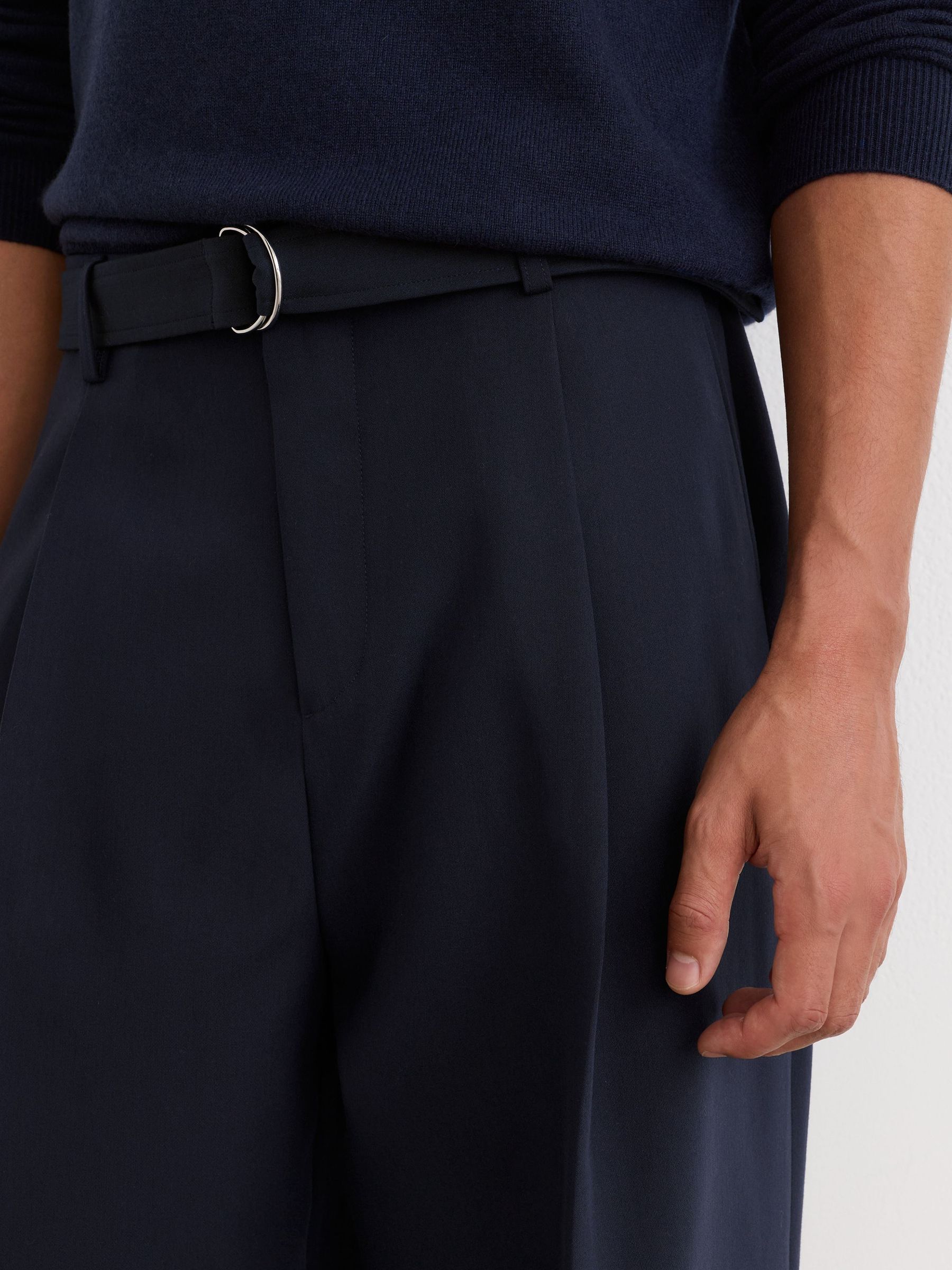 Relaxed-Fit Belted Trousers in Navy - Image 6 of 8