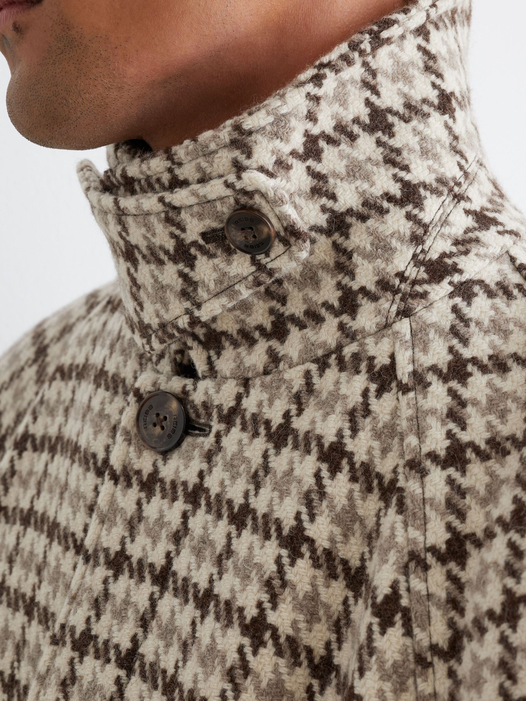 Wool Houndstooth-Check Belted Overcoat in Brown Multi - Image 7 of 9