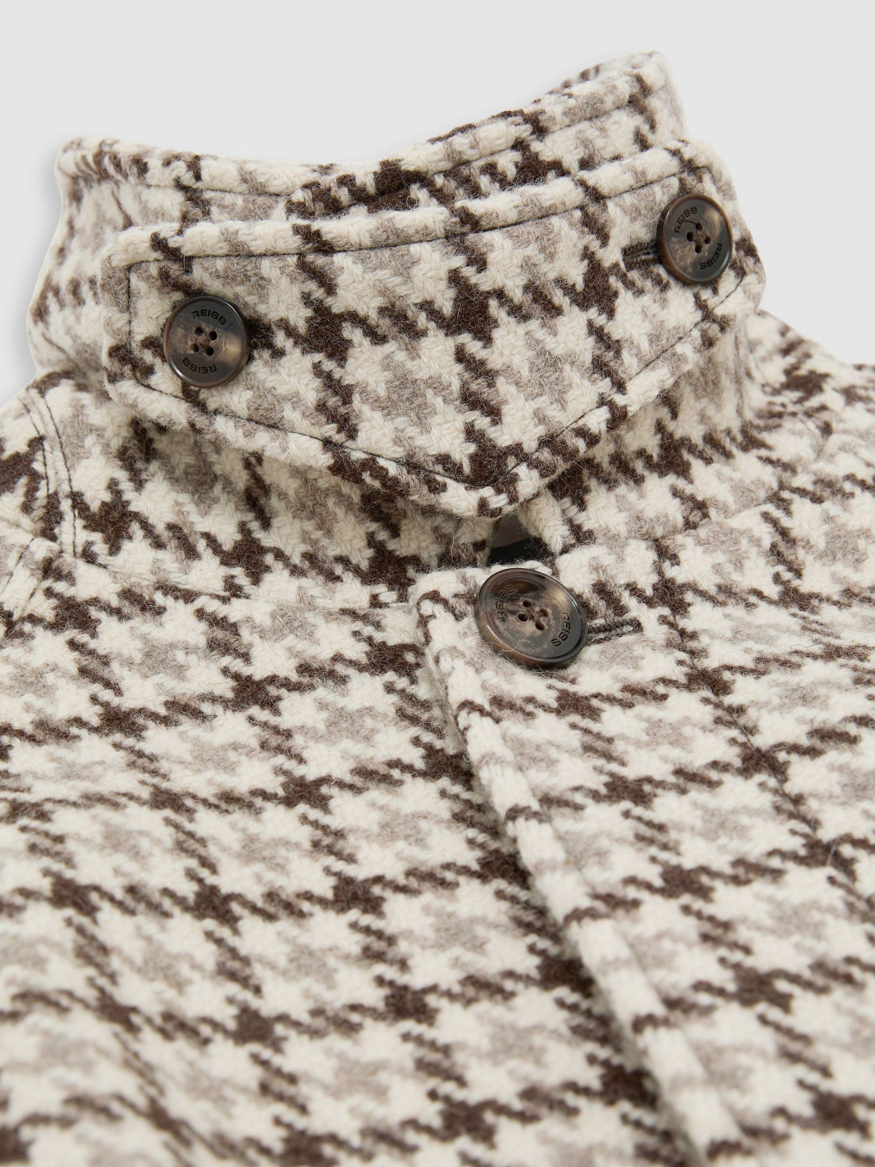 Wool Houndstooth-Check Belted Overcoat in Brown Multi - Image 9 of 9