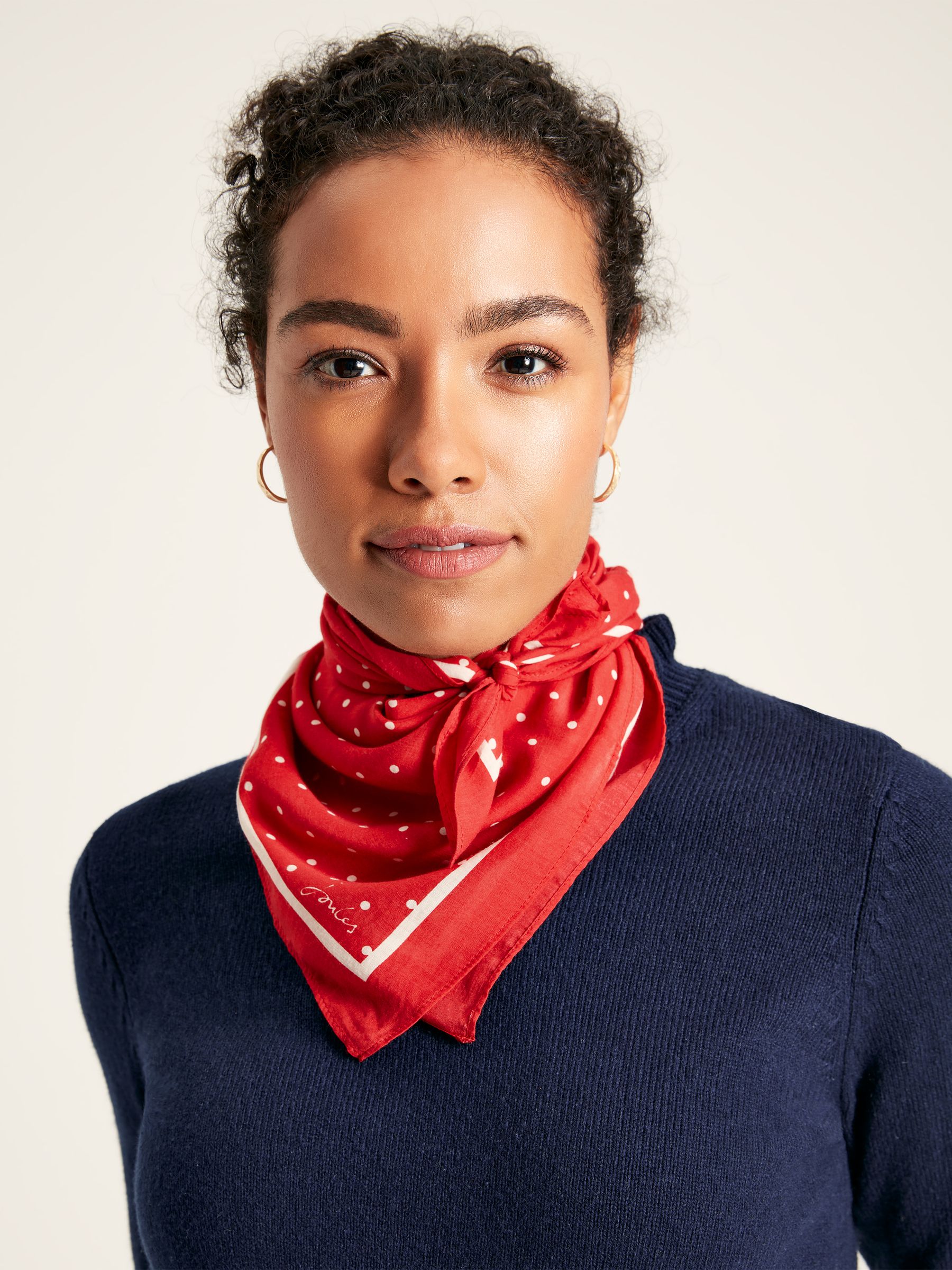 Elsie Red Polka Dot Square Lightweight Neck Scarf - Image 1 of 5
