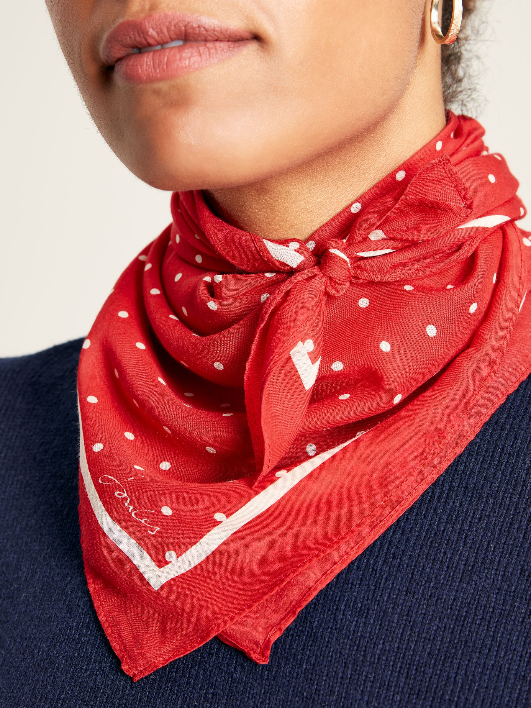 Elsie Red Polka Dot Square Lightweight Neck Scarf - Image 2 of 5