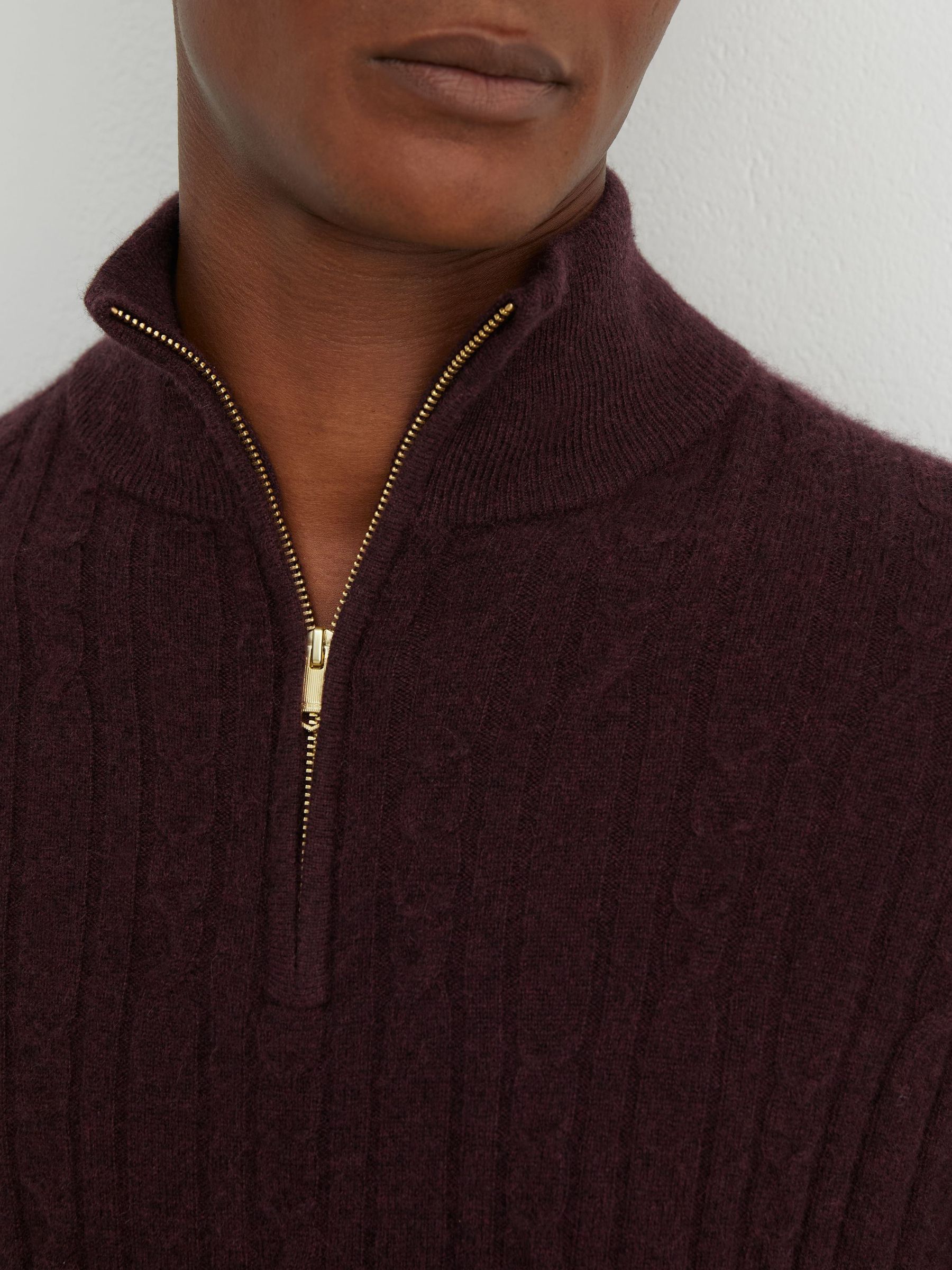 Cashmere Cable-Knit Half-Zip Jumper in Bordeaux Melange - Image 3 of 6
