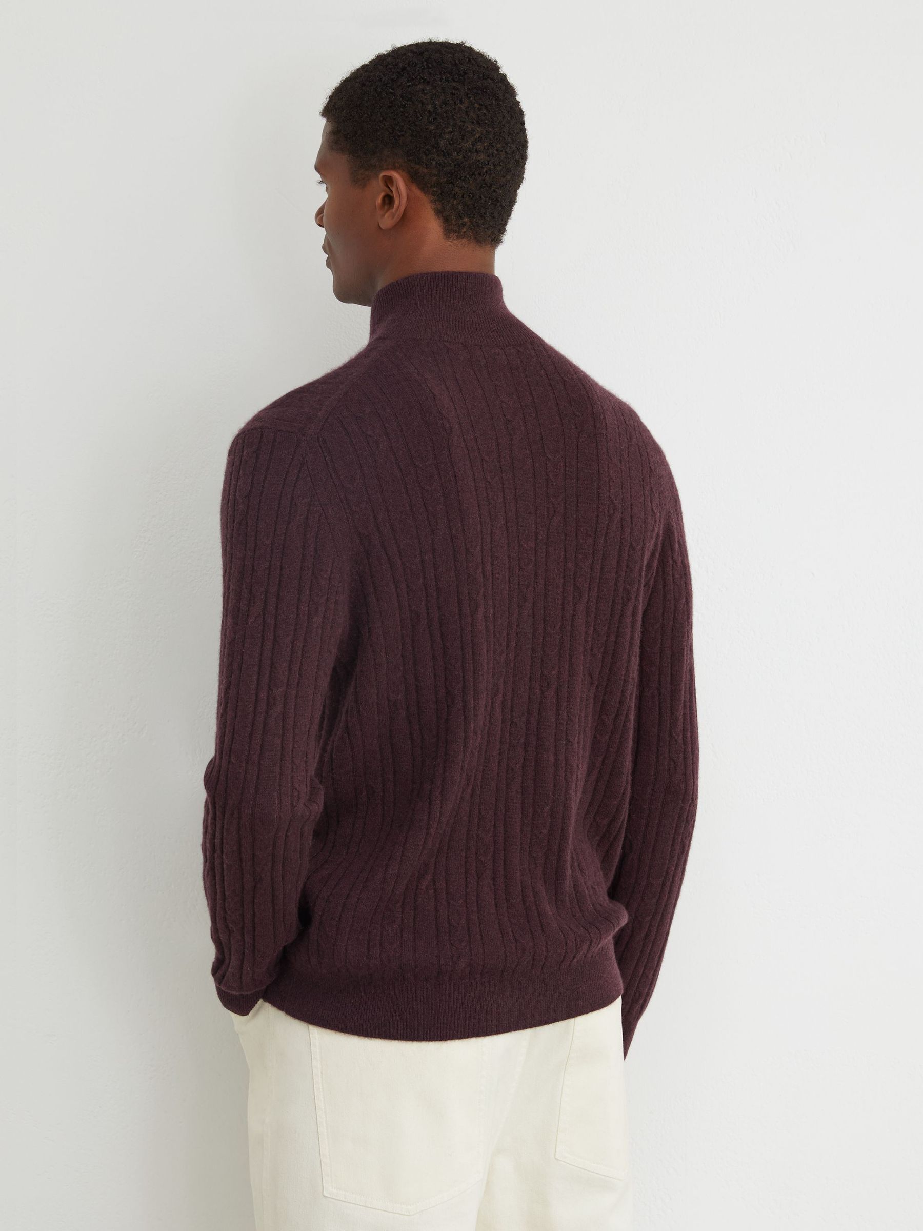 Cashmere Cable-Knit Half-Zip Jumper in Bordeaux Melange - Image 5 of 6