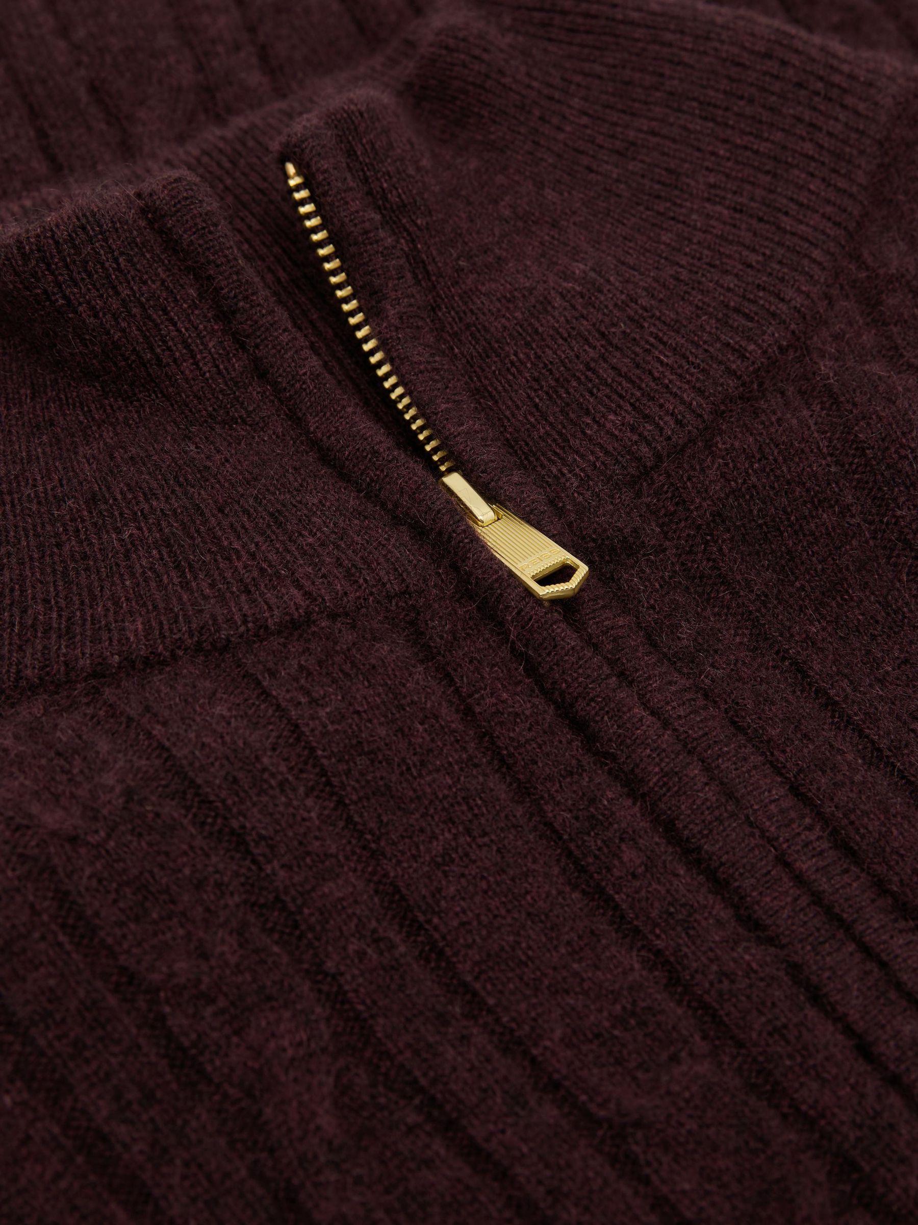 Cashmere Cable-Knit Half-Zip Jumper in Bordeaux Melange - Image 6 of 6