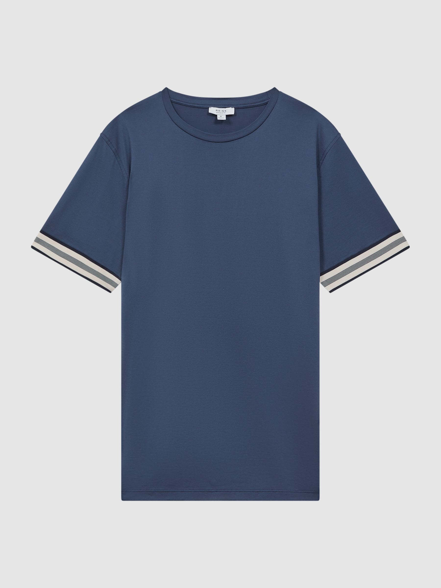 Mercerised Cotton Striped T-Shirt in Blue Night - Image 2 of 5