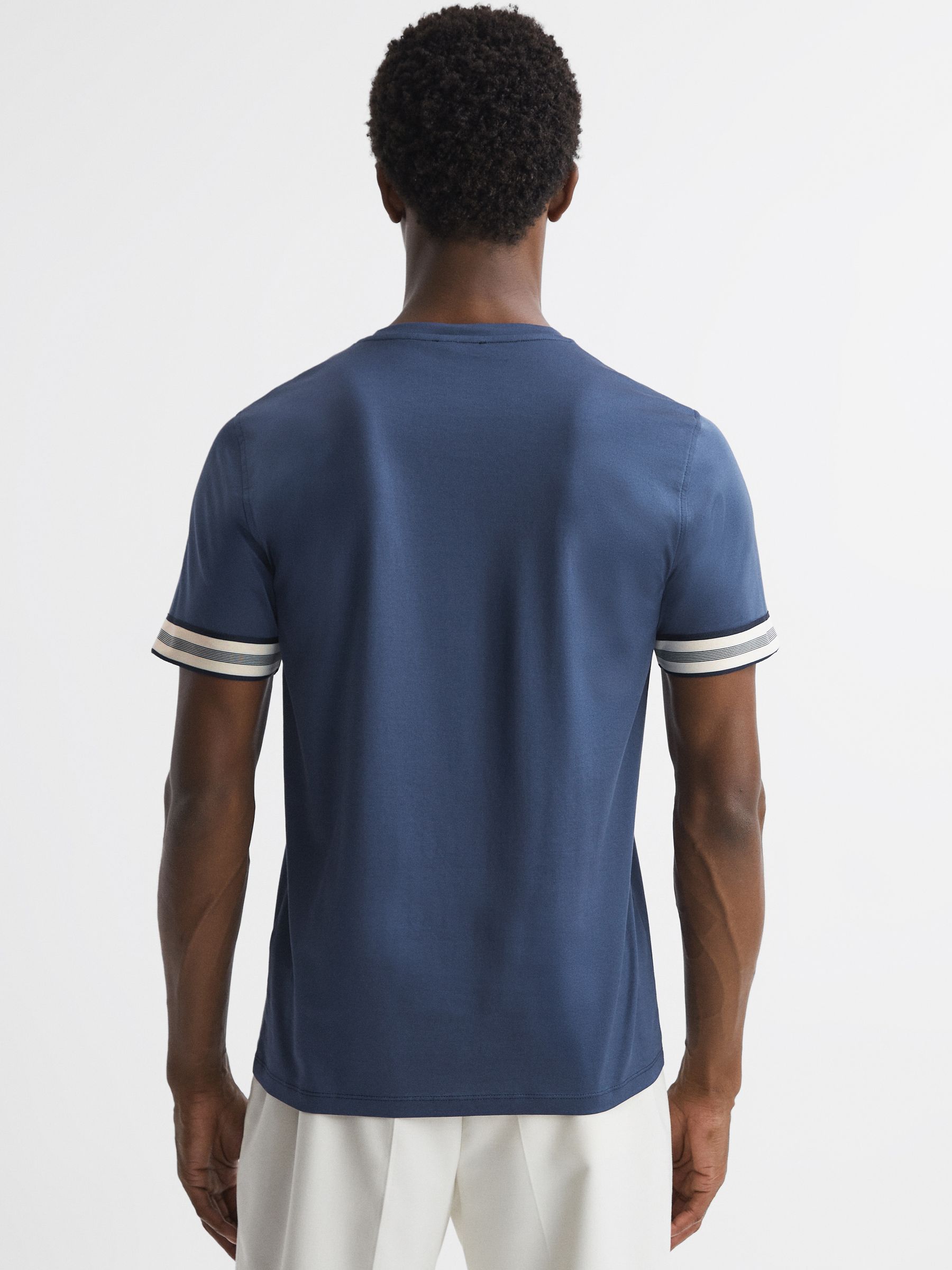 Mercerised Cotton Striped T-Shirt in Blue Night - Image 5 of 5