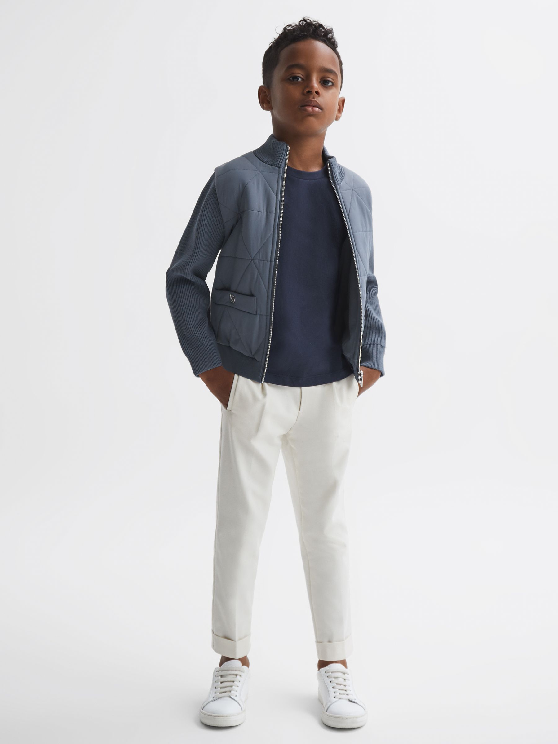 9-14 yrs Hybrid Zip-Through Quilted jacket in Airforce Blue - Image 1 of 6