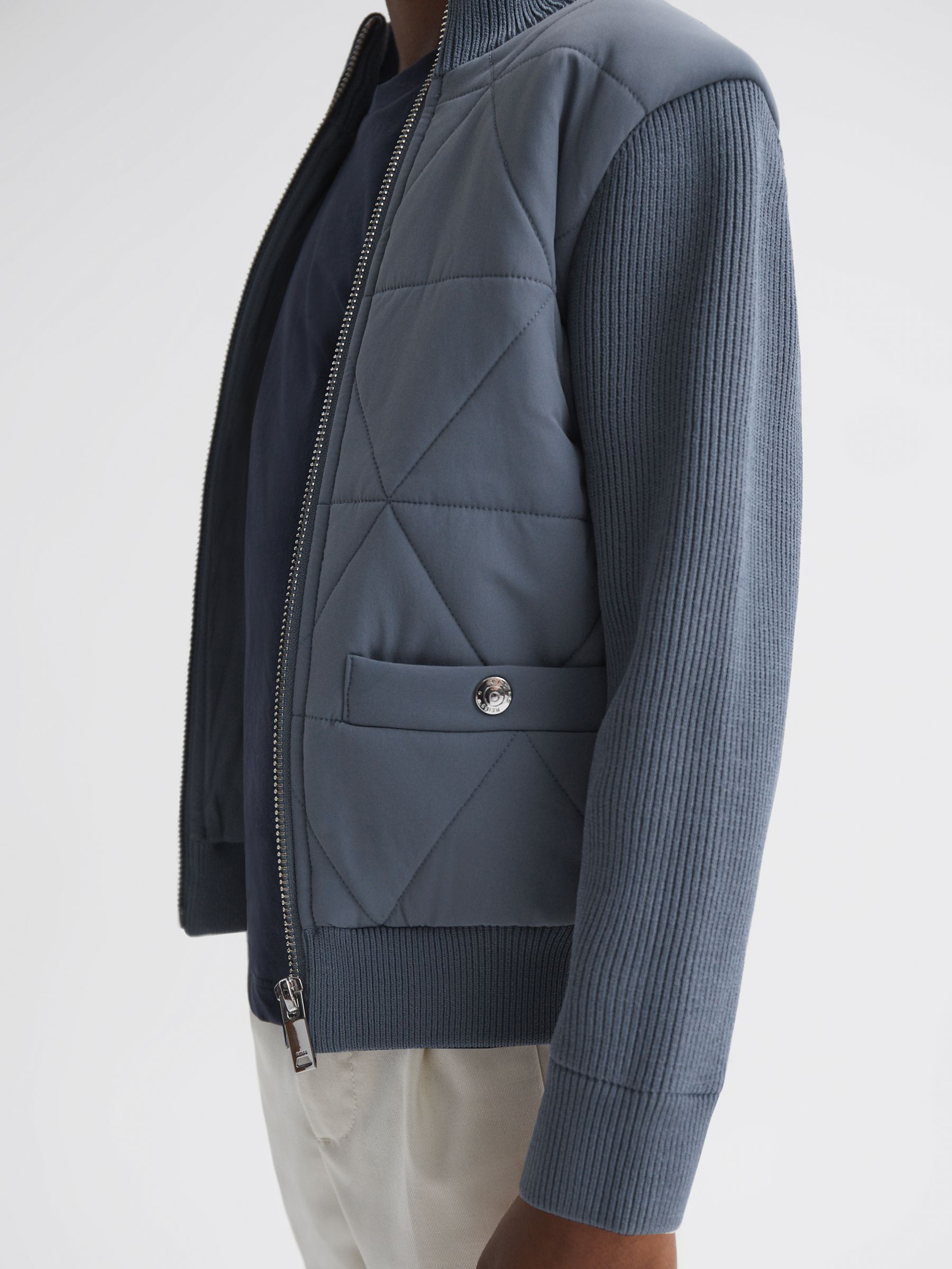 9-14 yrs Hybrid Zip-Through Quilted jacket in Airforce Blue - Image 4 of 6