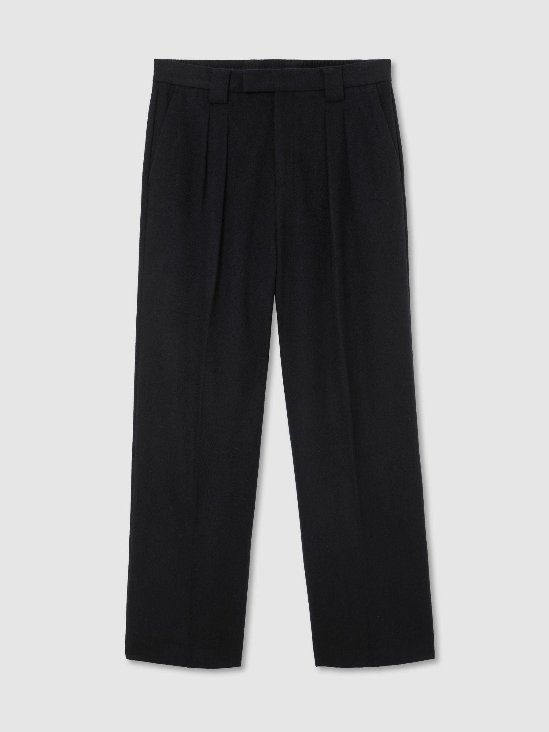 Pantalons plissé décontracté en flanelle de laine mélange bleu marine - Image 2 de 6