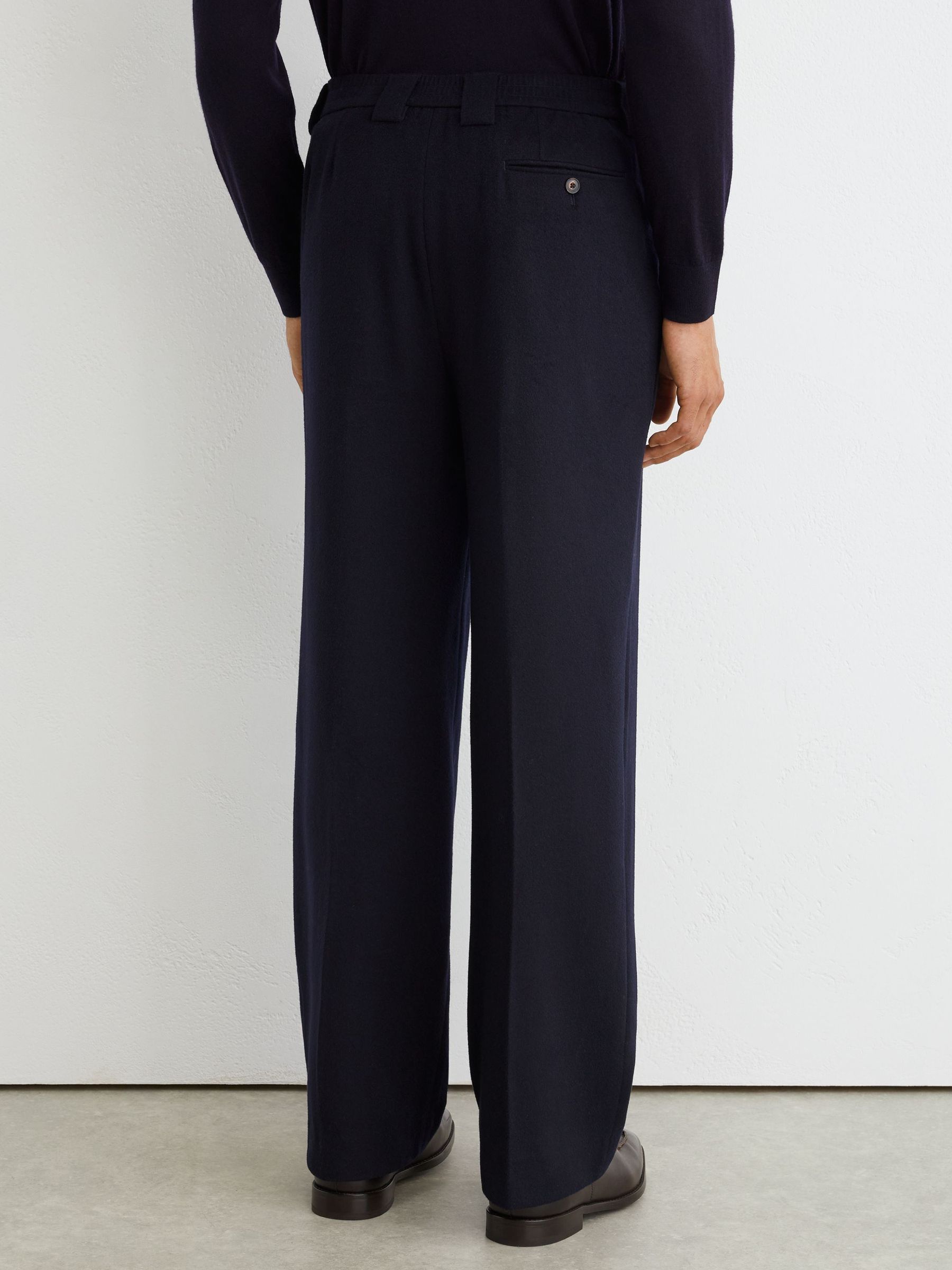 Pantalons plissé décontracté en flanelle de laine mélange bleu marine - Image 5 de 6