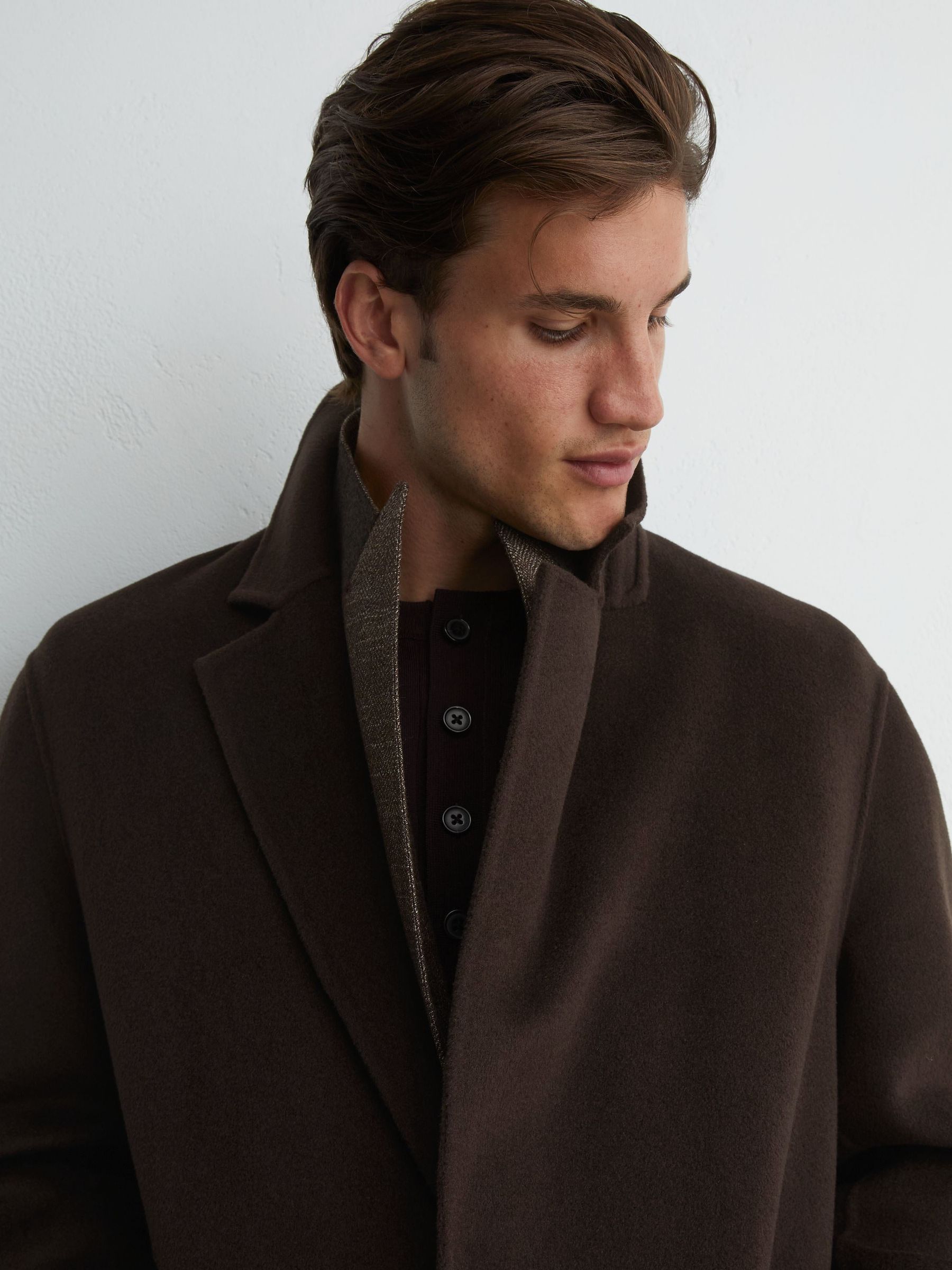 Wool-Blend Blindseam Relaxed-Fit Coat in Dark Brown - Image 3 of 8