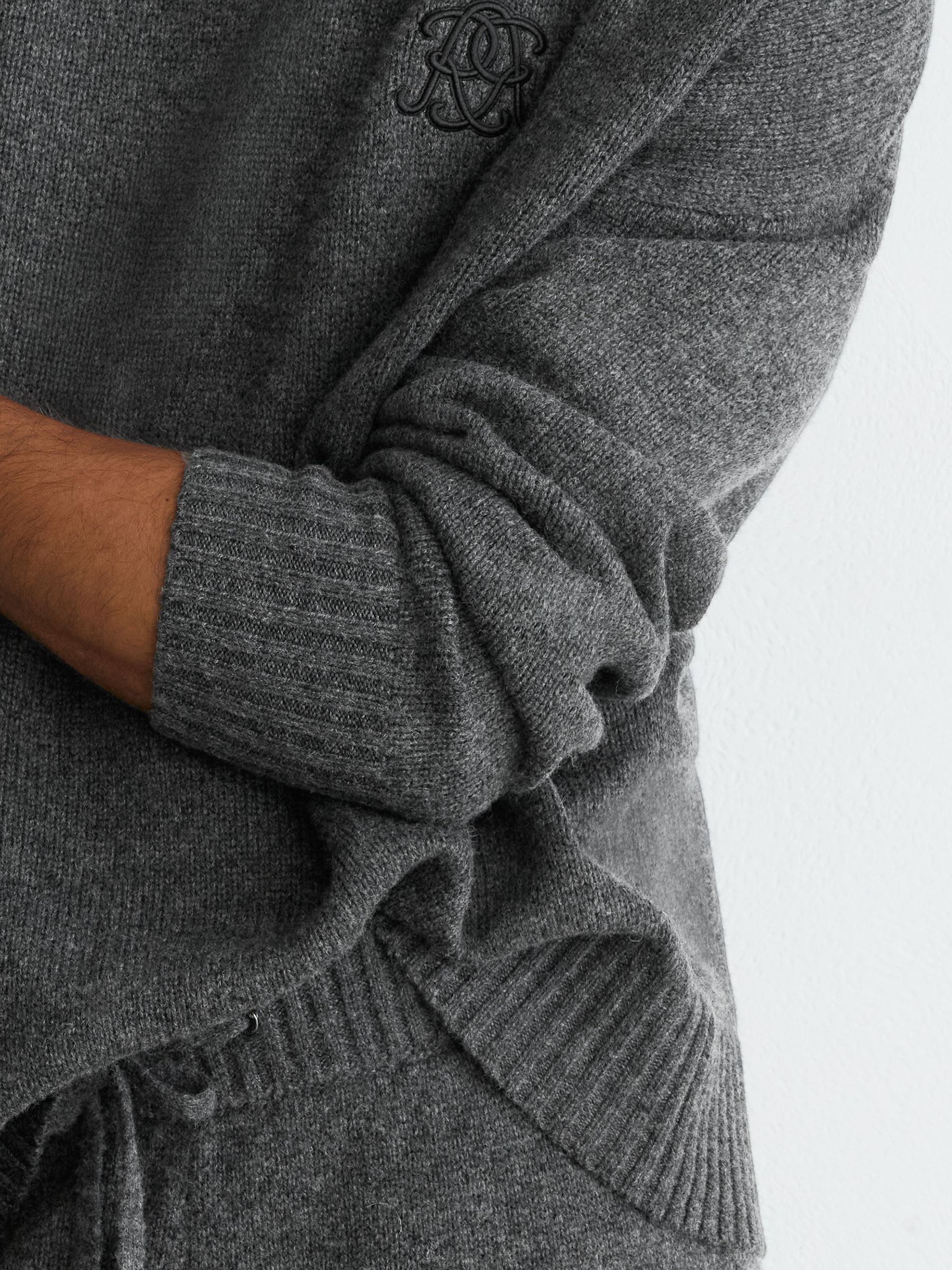 Monogram Embroidered Relaxed Wool Jumper in Charcoal Grey - Image 3 of 8