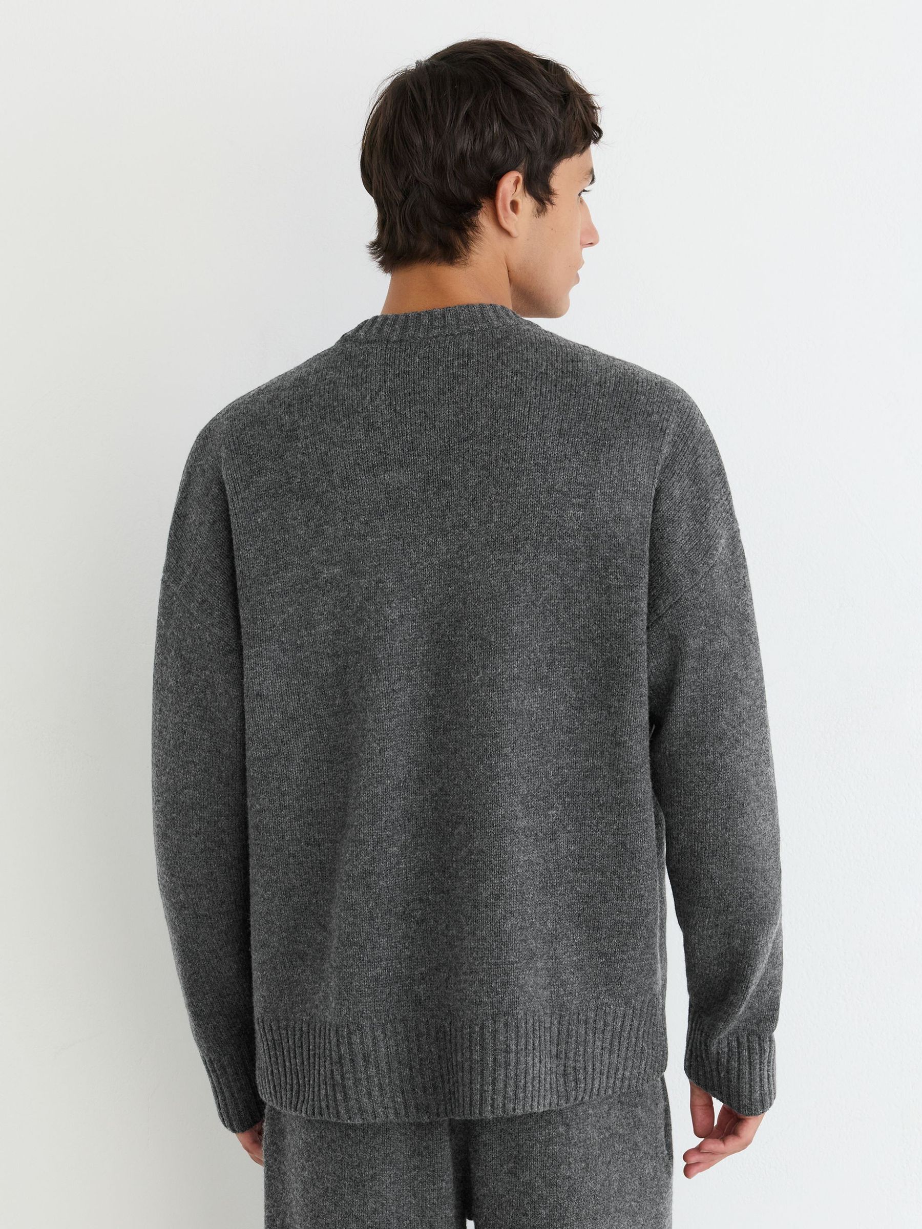 Monogram Embroidered Relaxed Wool Jumper in Charcoal Grey - Image 7 of 8