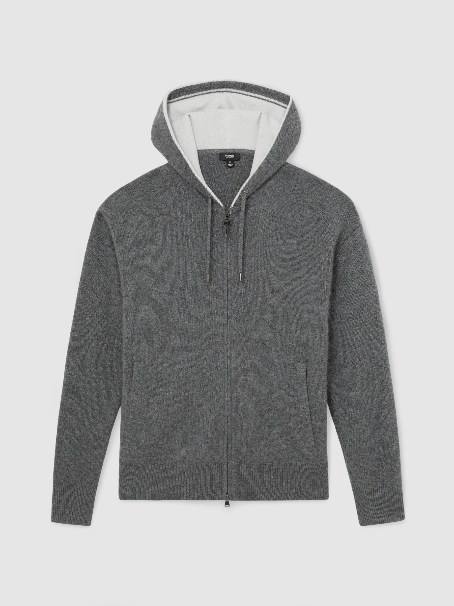 Cashmere-Blend Contrast-Hood Zipped Hoodie in Mid Grey Melange - Image 2 of 7 Cashmere-Blend Contrast-Hood Zipped Hoodie in Mid Grey Melange - Image 2 of 7