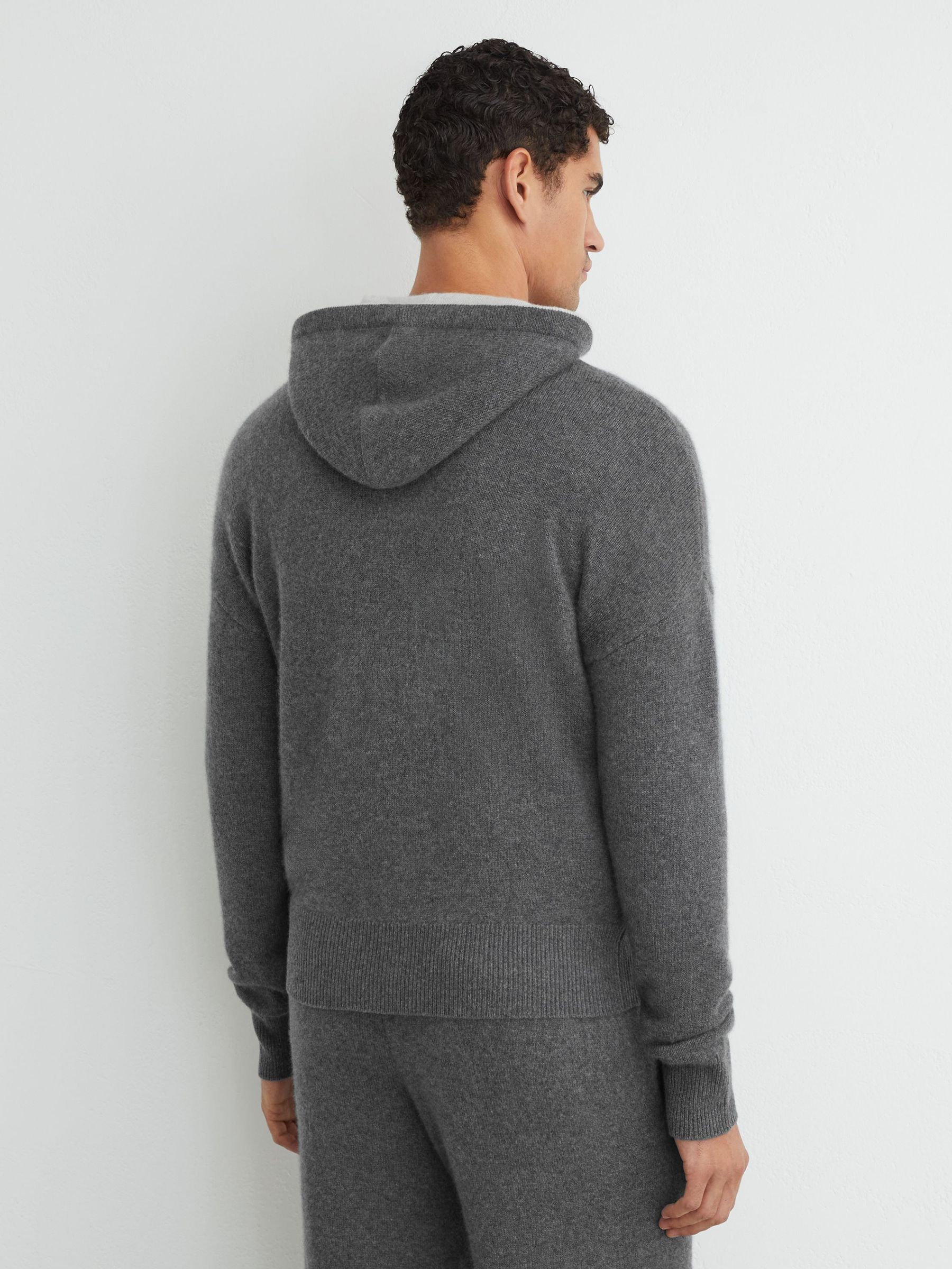 Cashmere-Blend Contrast-Hood Zipped Hoodie in Mid Grey Melange - Image 6 of 7