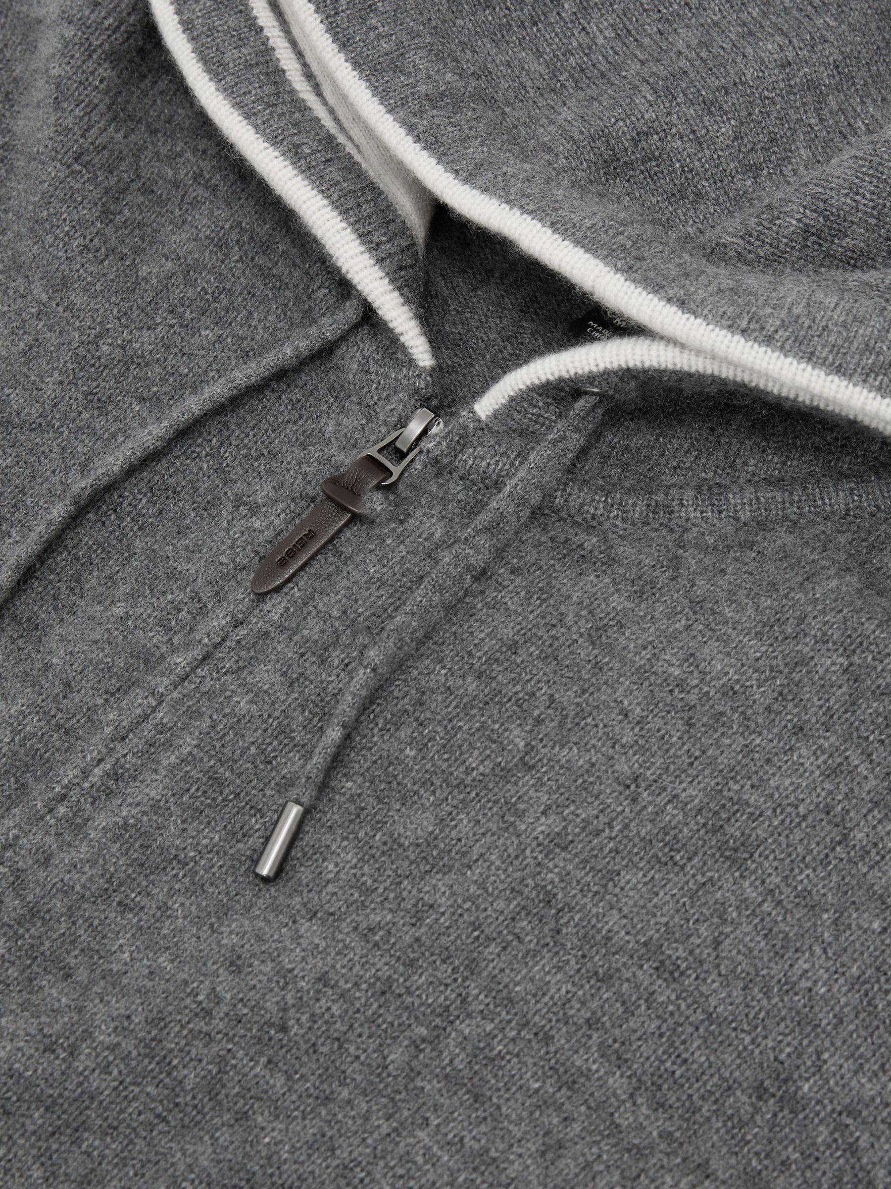 Cashmere-Blend Contrast-Hood Zipped Hoodie in Mid Grey Melange - Image 7 of 7
