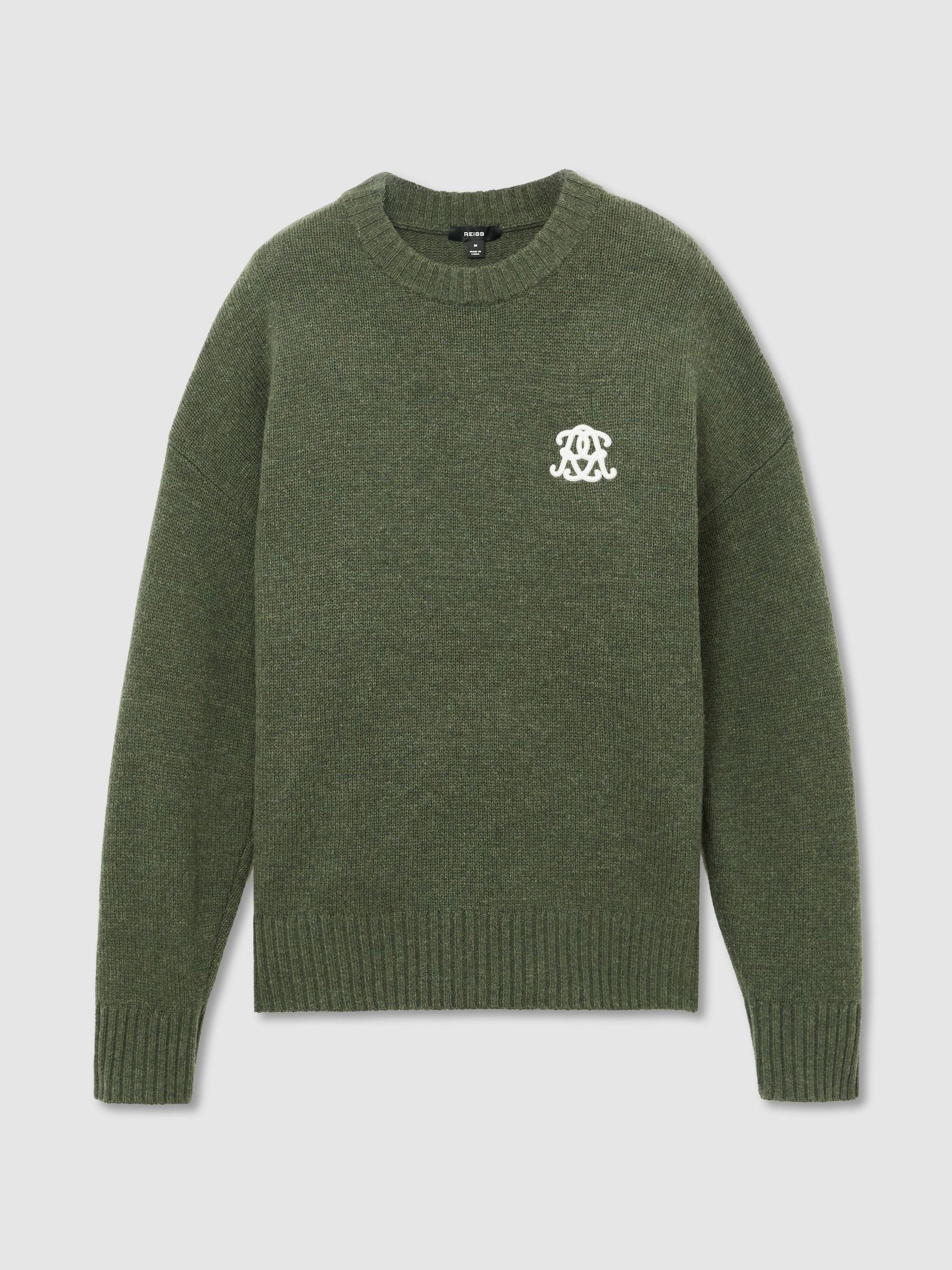 Monogram Embroidered Relaxed Wool Jumper in Dark Green - Image 2 of 6