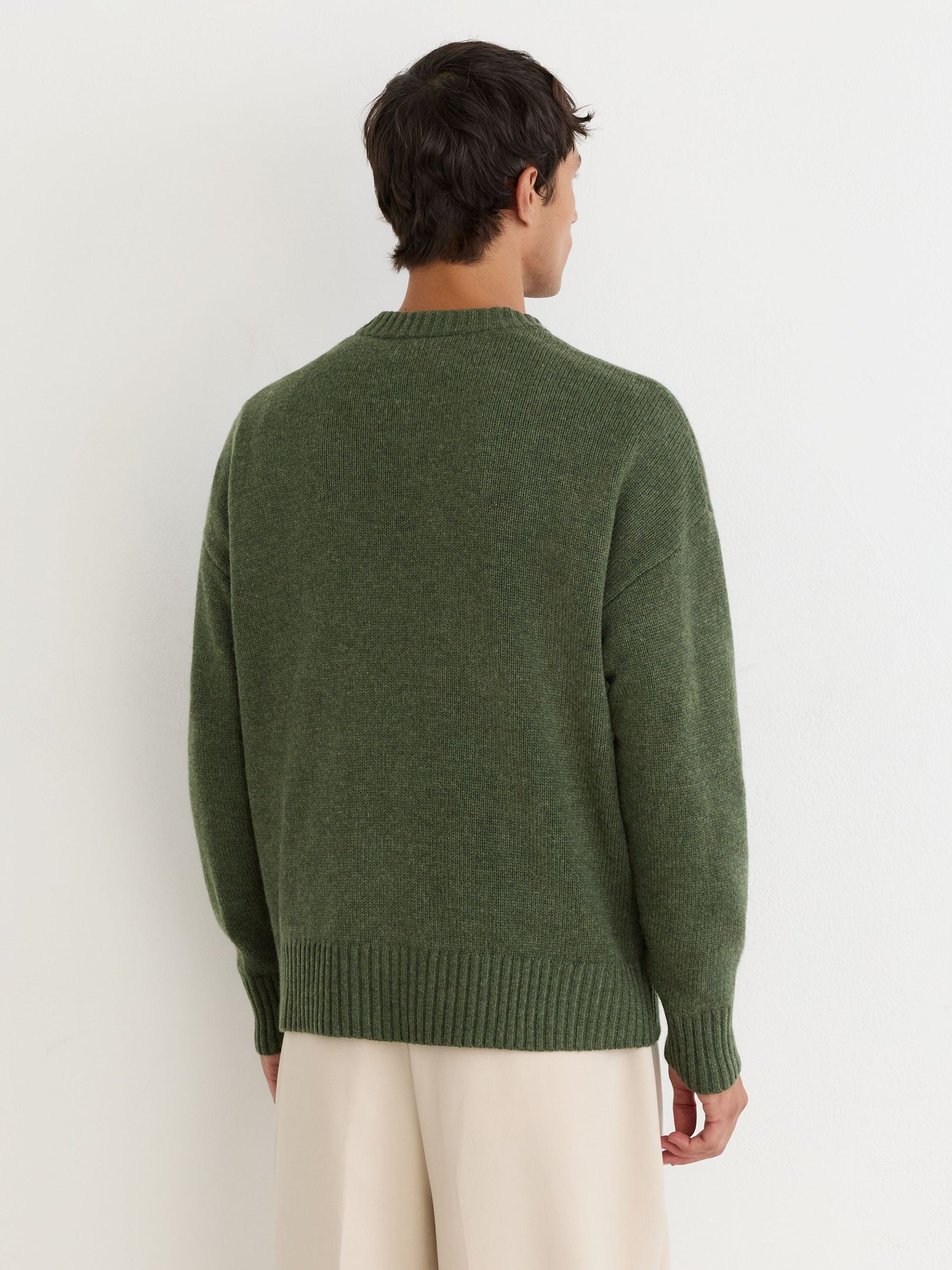 Monogram Embroidered Relaxed Wool Jumper in Dark Green - Image 5 of 6