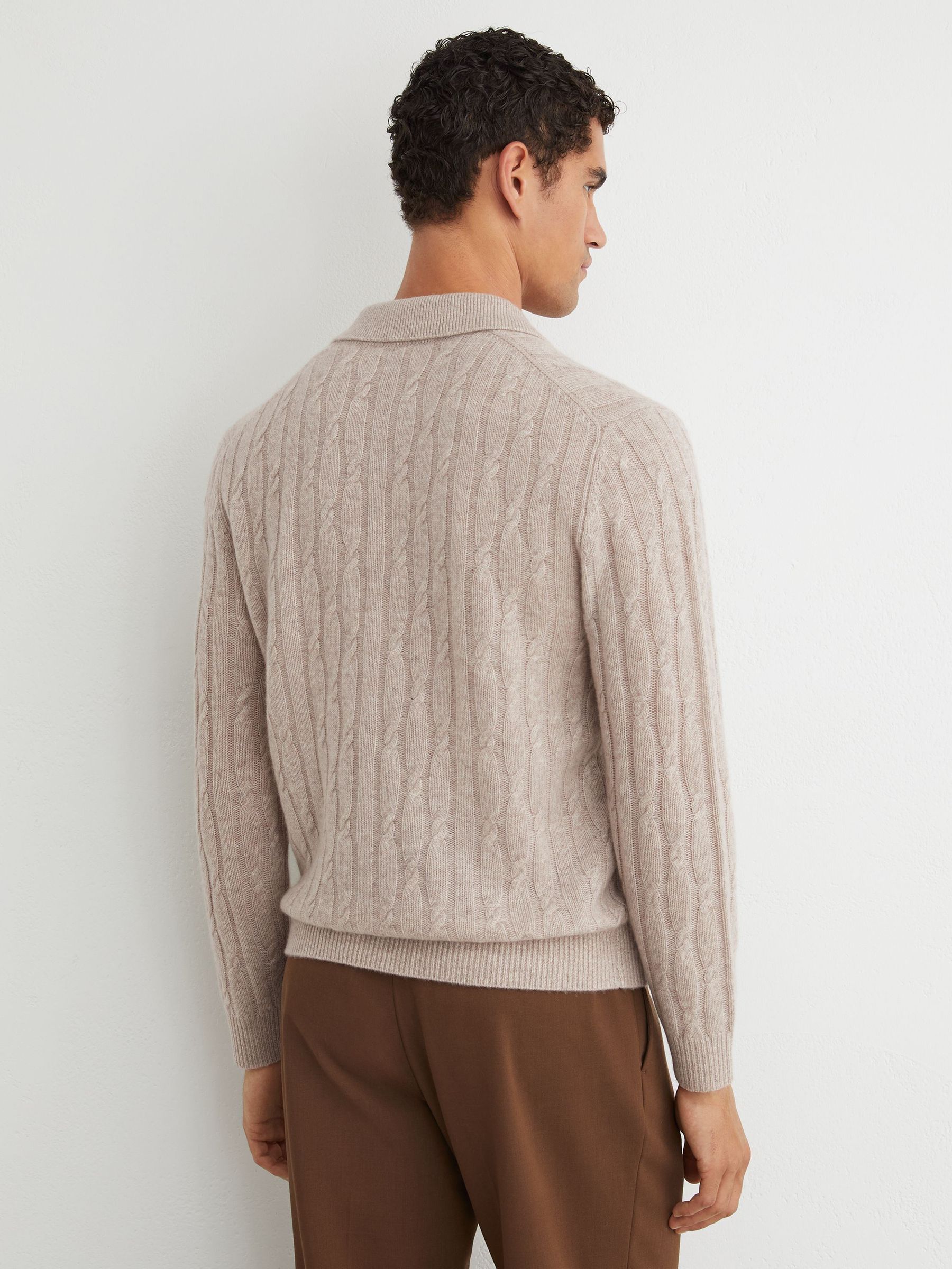 100% Cashmere Cable-Knit Polo Jumper in Oatmeal - Image 5 of 6