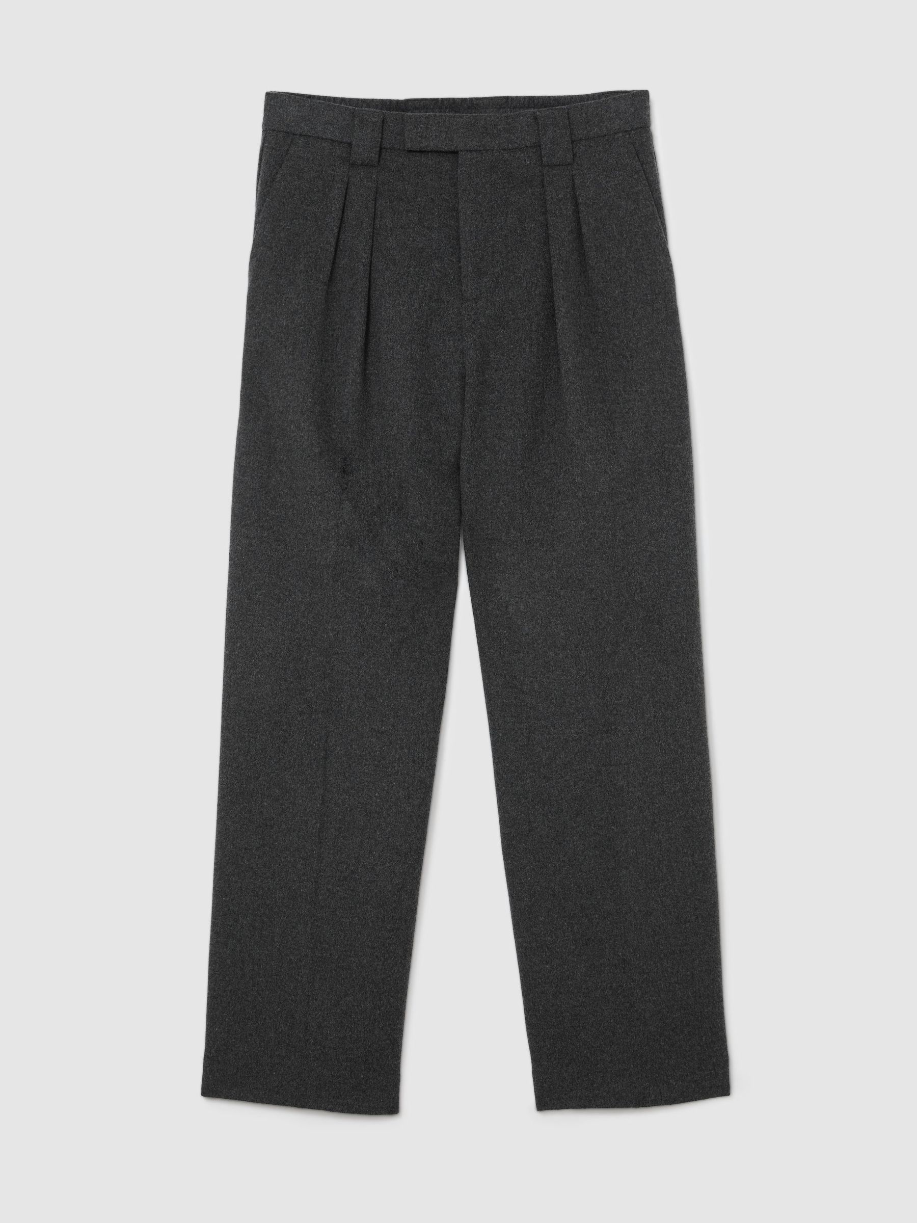 Wool-Blend Flannel Relaxed-Fit Pleated Trousers in Charcoal Grey - Image 2 of 6