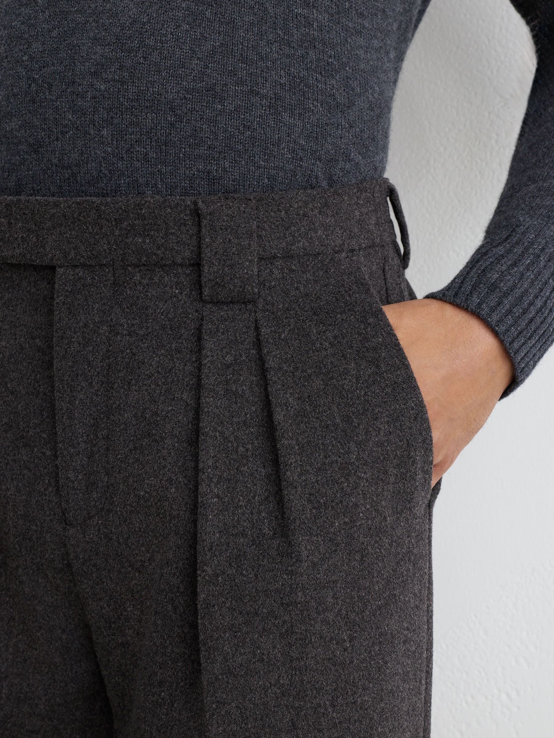 Wool-Blend Flannel Relaxed-Fit Pleated Trousers in Charcoal Grey - Image 4 of 6