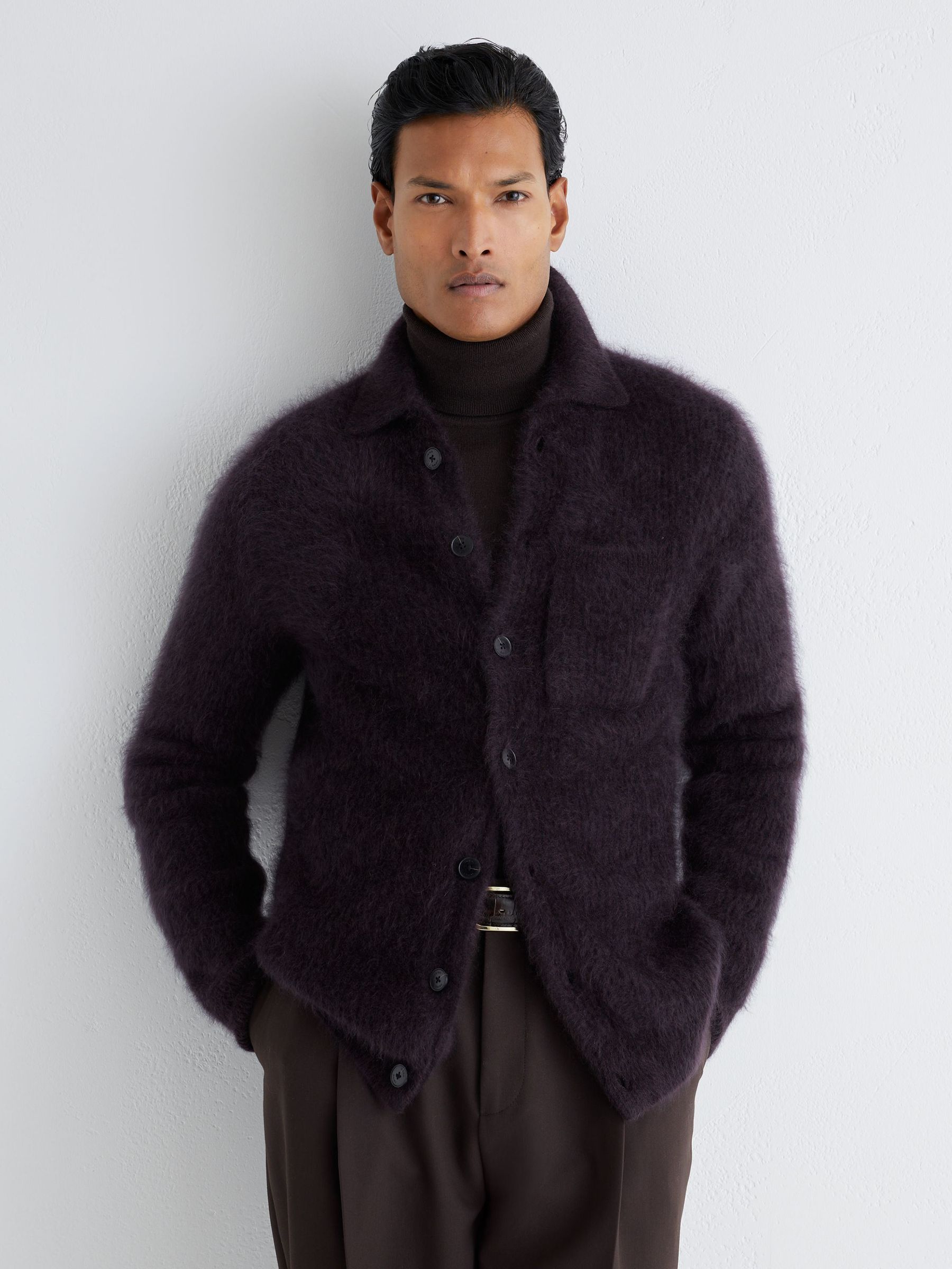 Atelier 100% Brushed Cashmere Overshirt in Bordeaux - Image 1 of 7