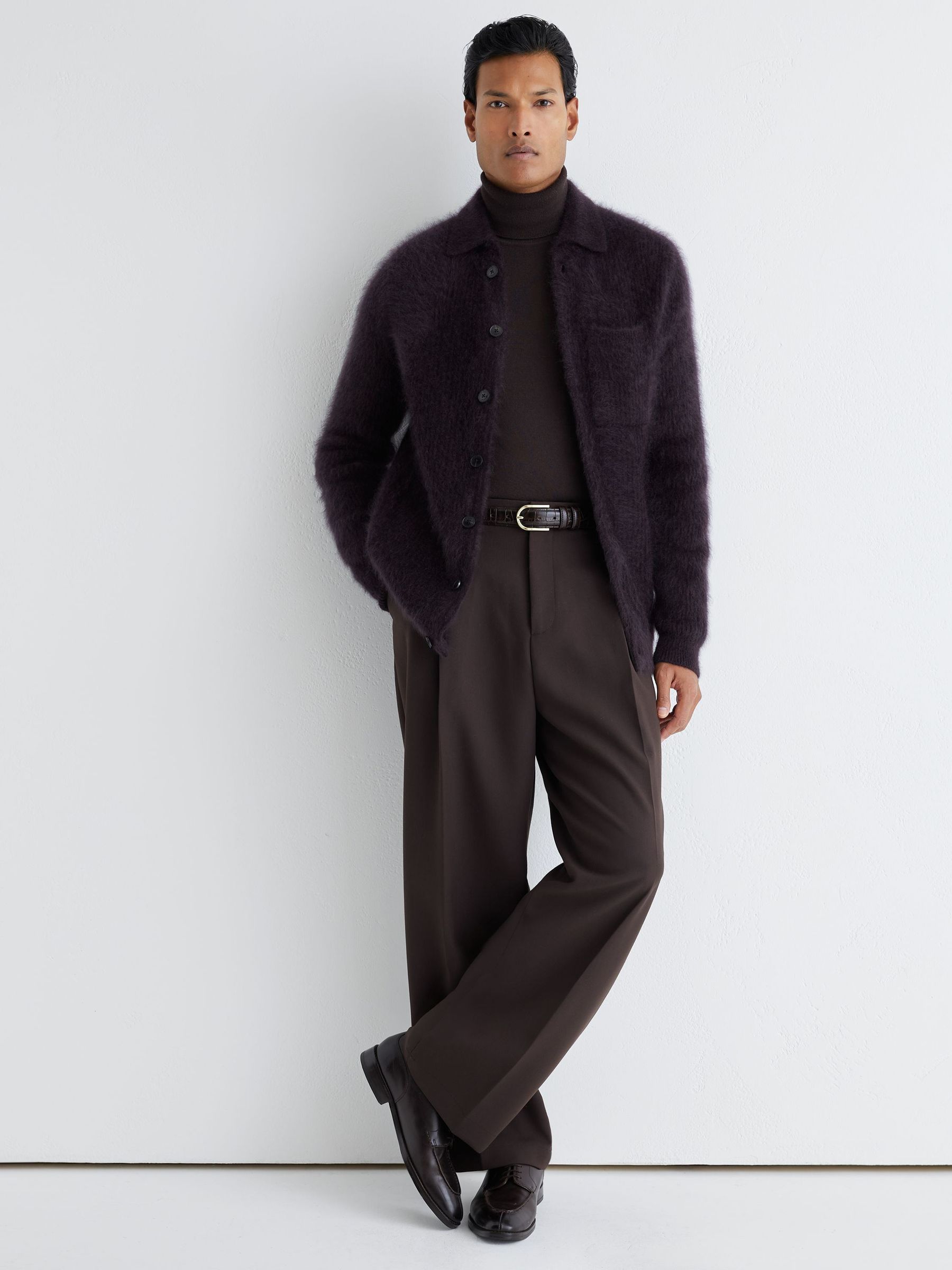 Atelier 100% Brushed Cashmere Overshirt in Bordeaux - Image 3 of 7