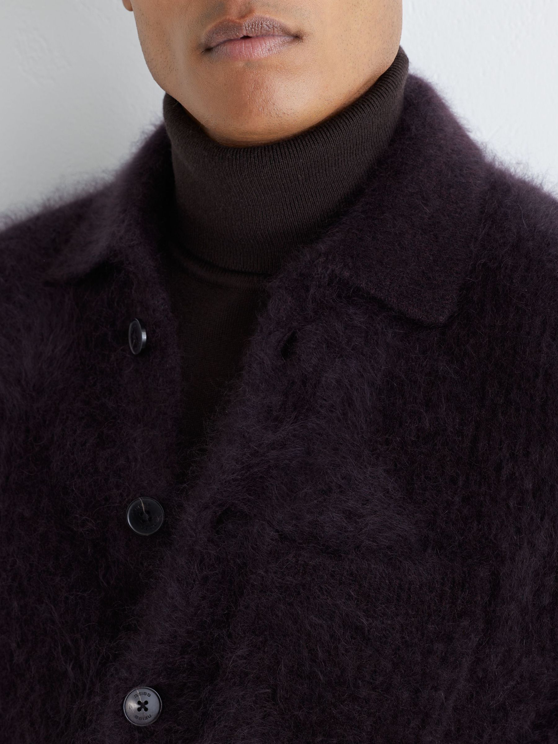 Atelier 100% Brushed Cashmere Overshirt in Bordeaux - Image 4 of 7