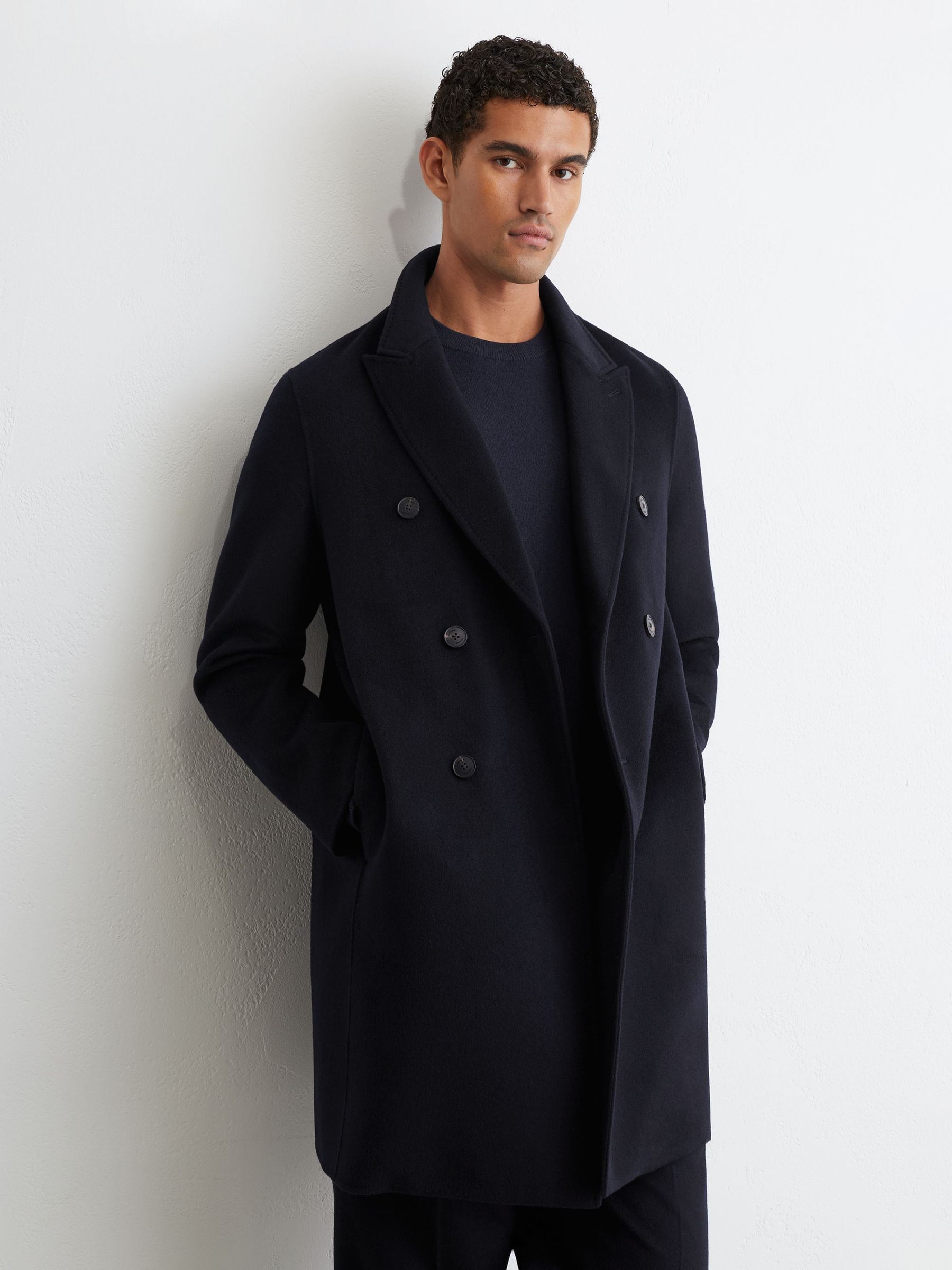Wool-Blend Double-Breasted Epsom Overcoat in Navy - صورة 3 من 9
