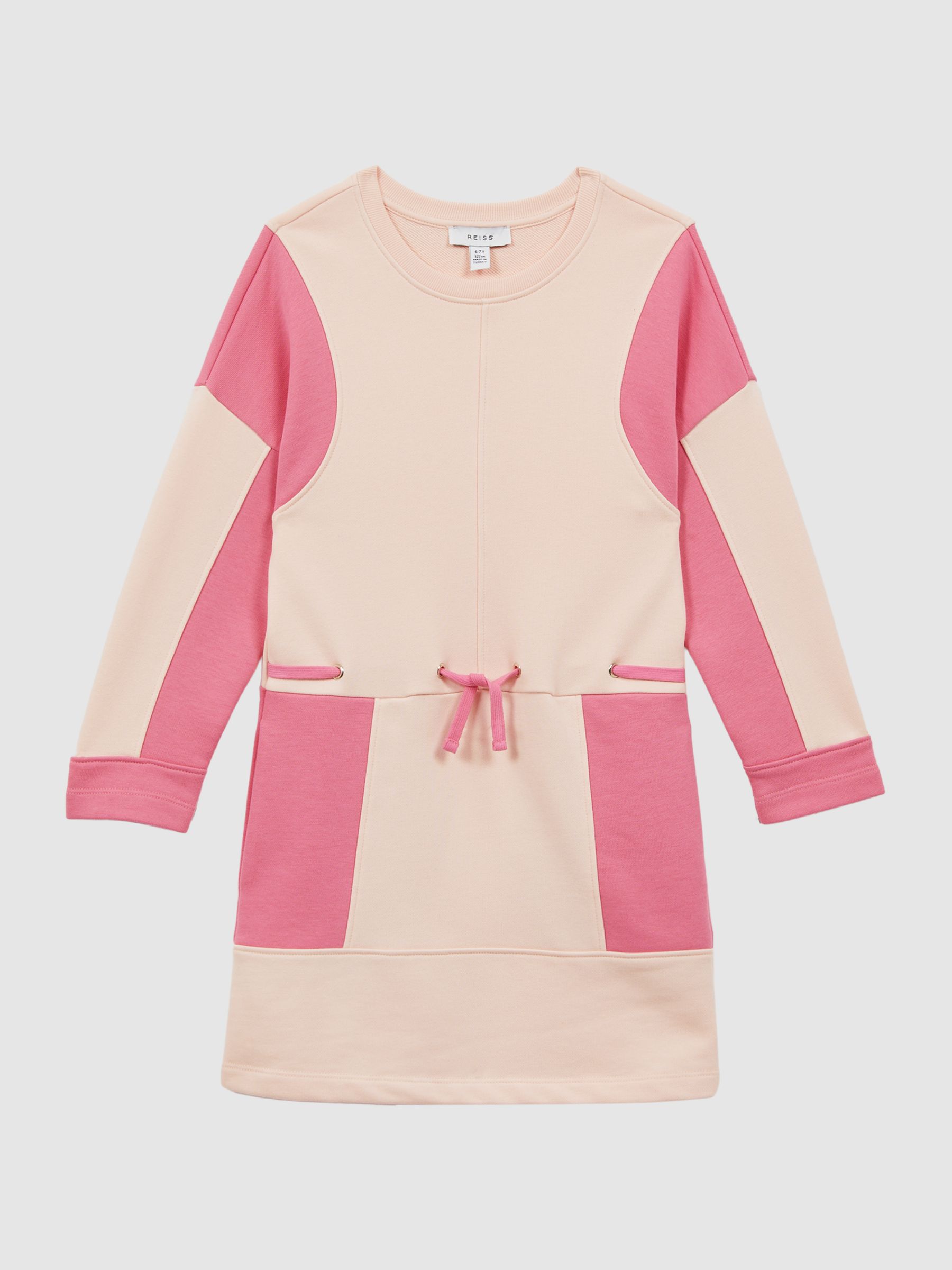 9-14 yrs Colourblock Cotton Drawstring Dress in Pink - Image 2 of 6
