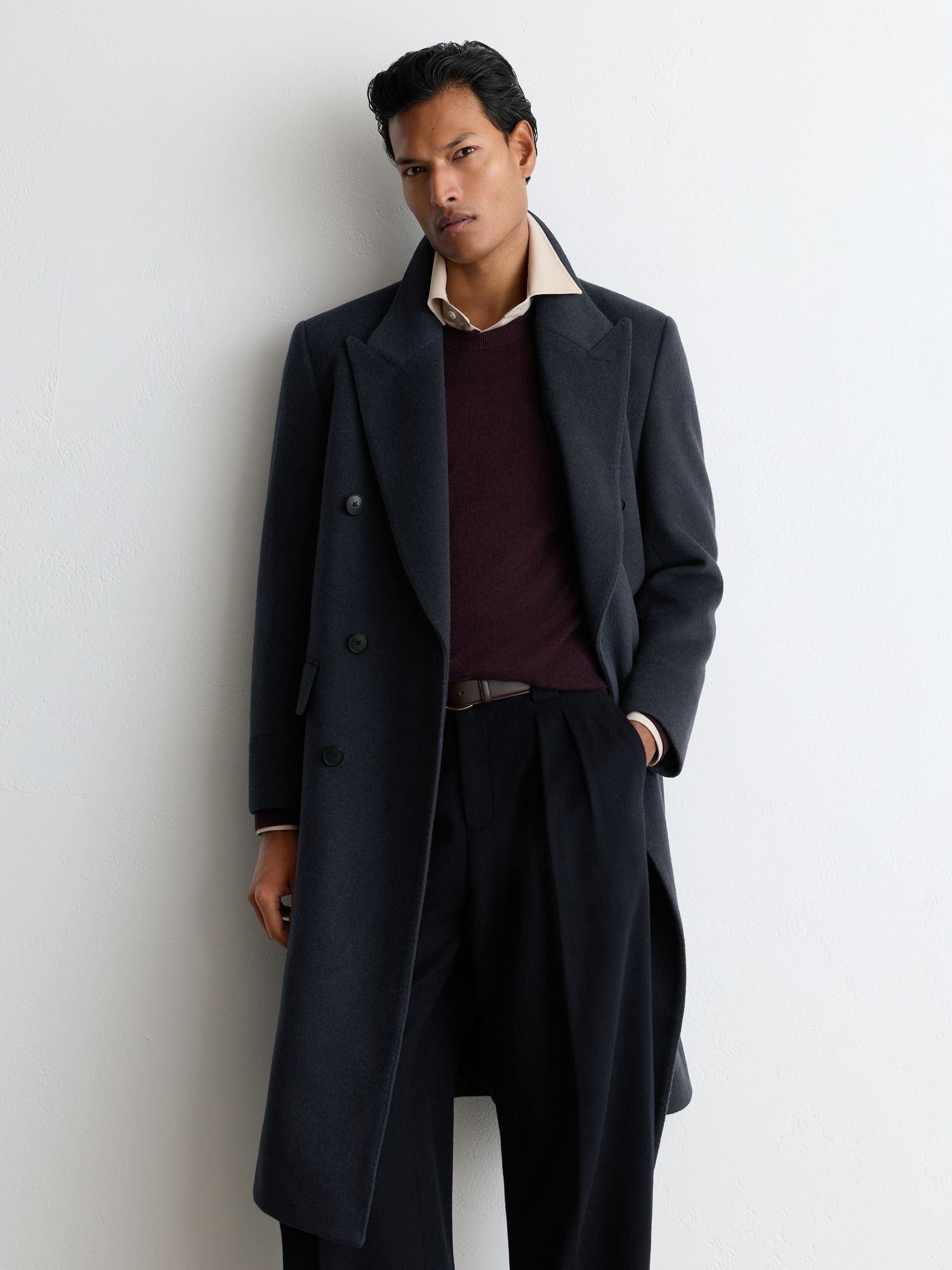 Wool-Blend Double-Breasted Overcoat in Airforce Blue - Image 1 of 8