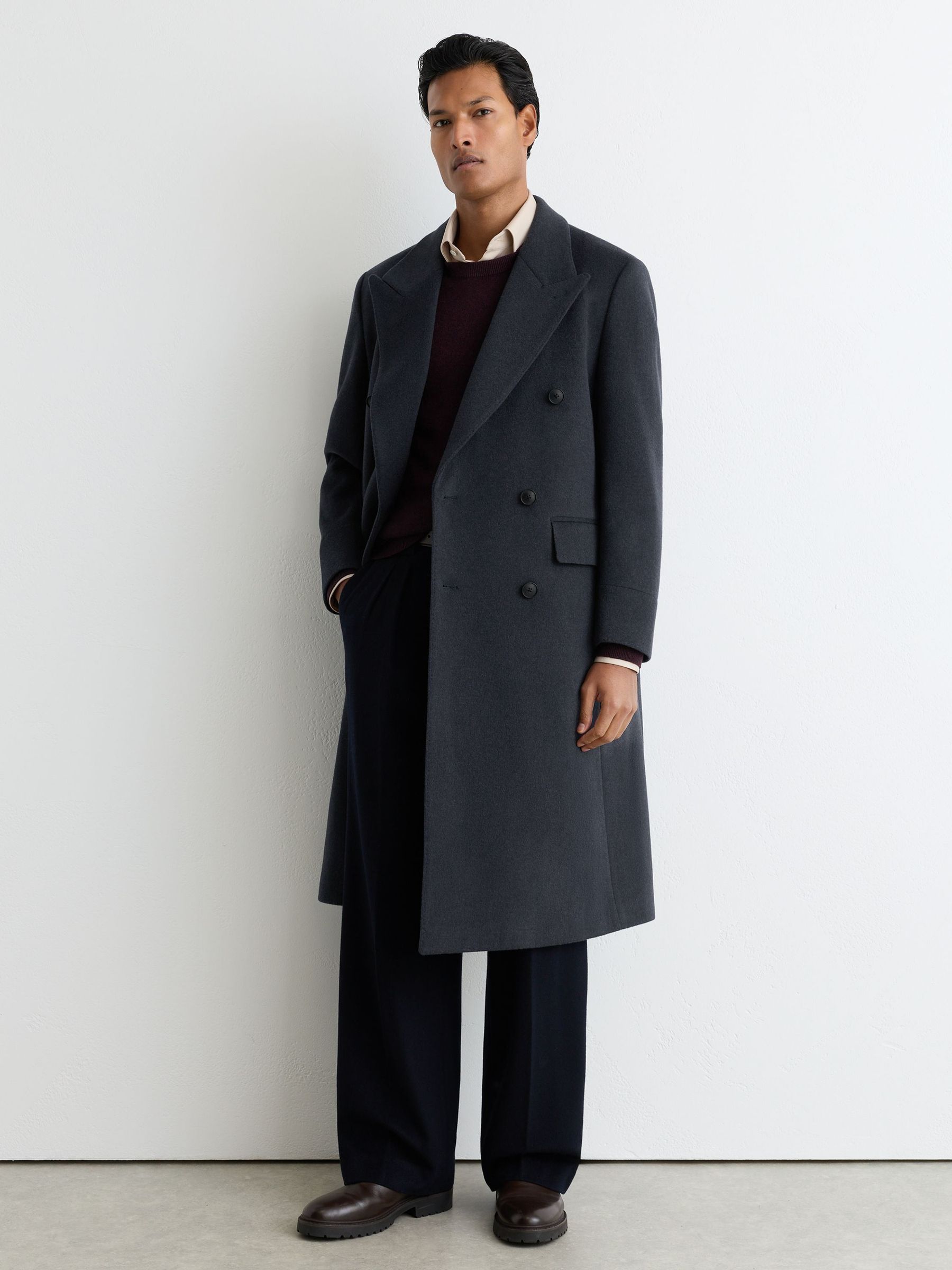 Wool-Blend Double-Breasted Overcoat in Airforce Blue - Image 3 of 8