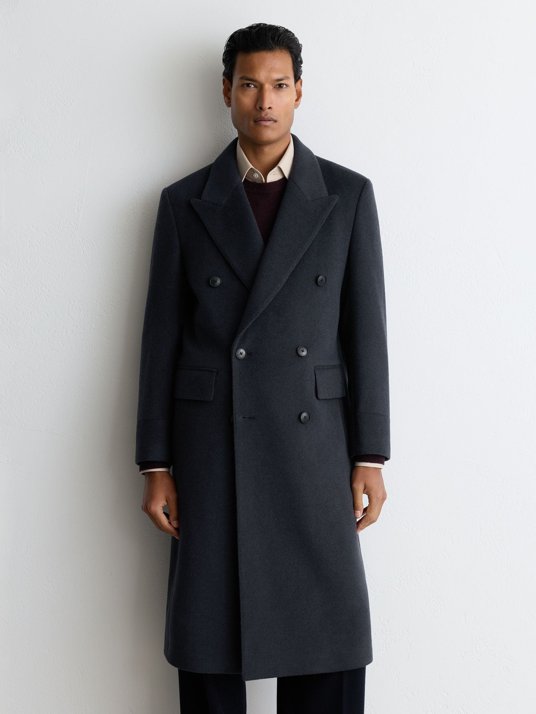 Wool-Blend Double-Breasted Overcoat in Airforce Blue - Image 4 of 8