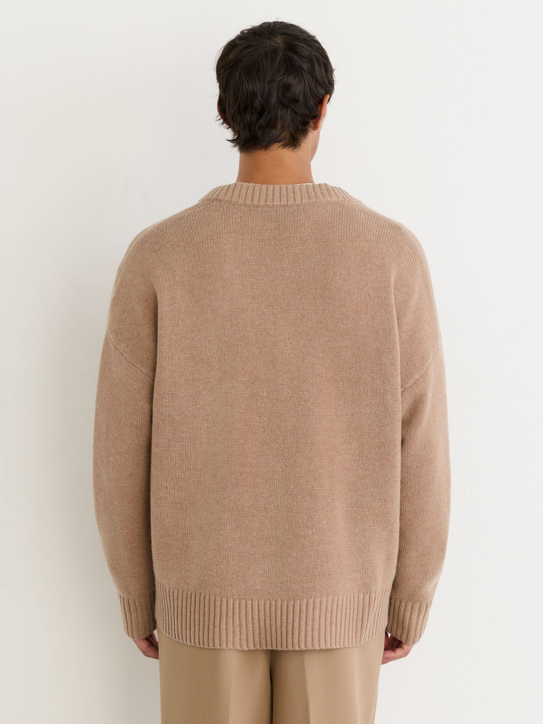 Monogram Wool Relaxed V-Neck Jumper in Camel - صورة 6 من 7