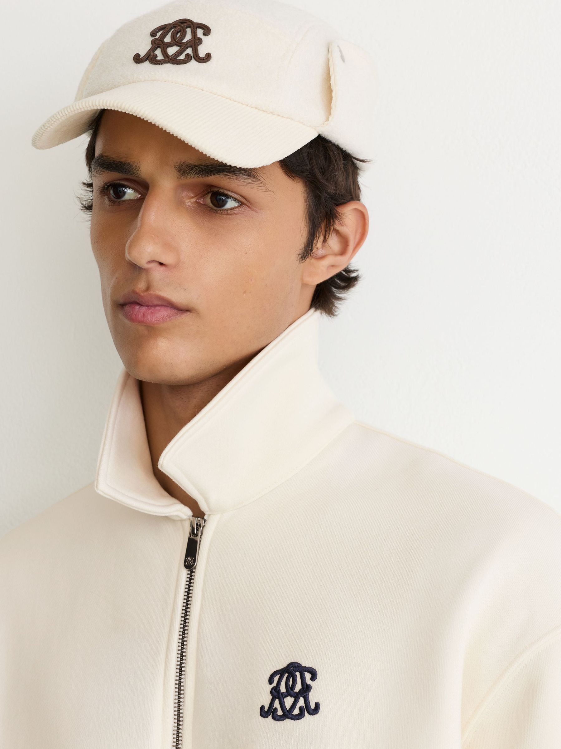 Monogram Relaxed Half-Zip Sweatshirt in Off White - Image 3 of 6