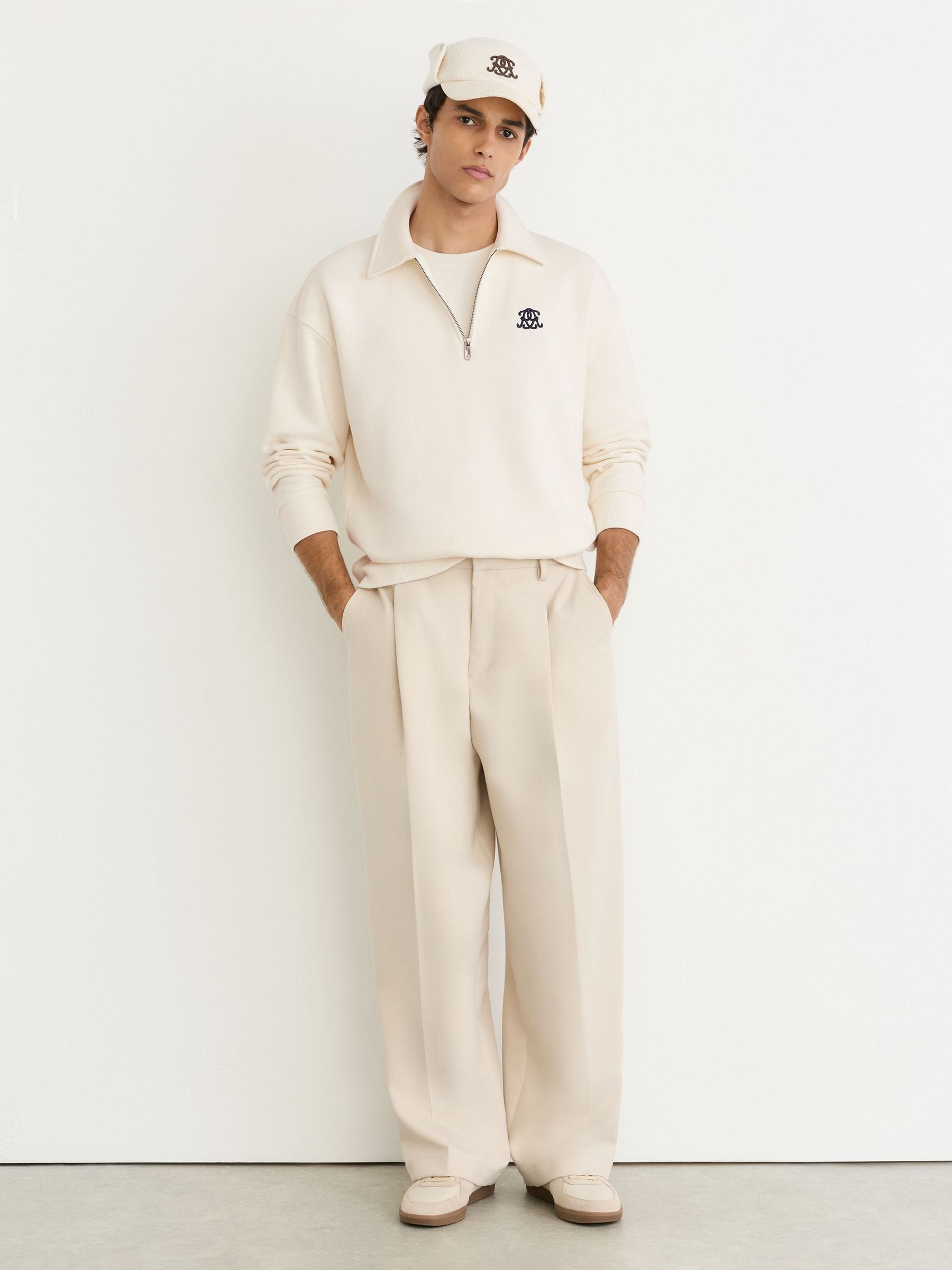 Monogram Relaxed Half-Zip Sweatshirt in Off White - Image 4 of 6