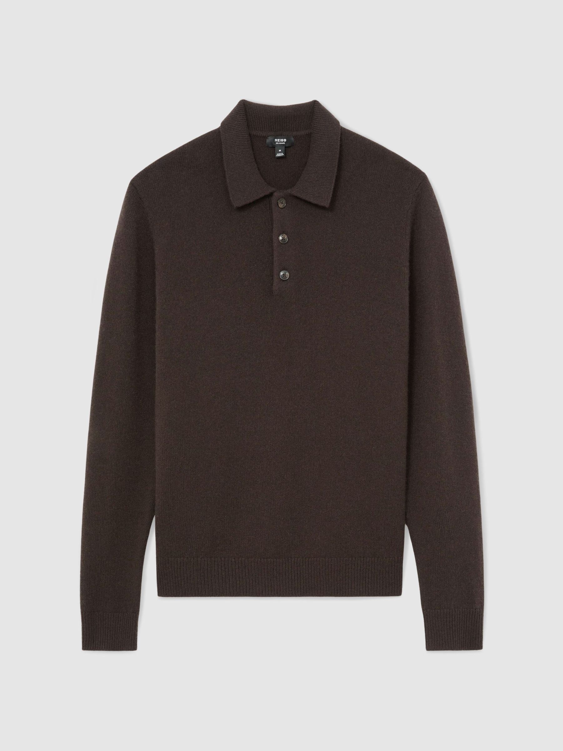 100% Cashmere Half-Button Polo Jumper in Chocolate Brown - Image 2 of 7